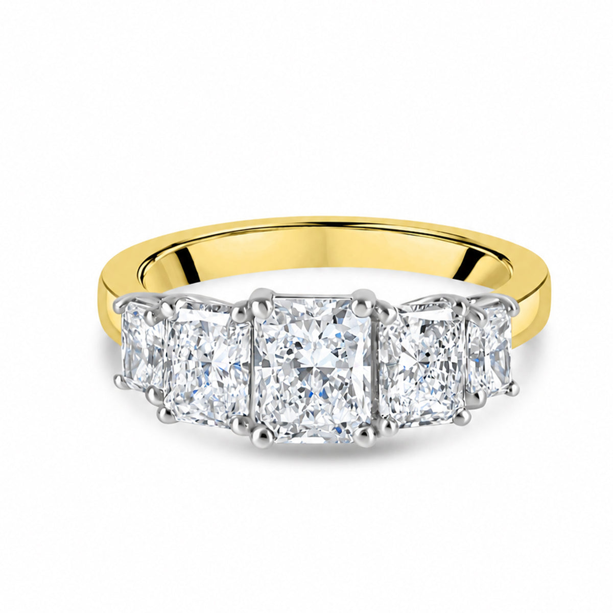 Platinum and 18ct Yellow Gold Five Stone Radiant Cut Diamond Ring