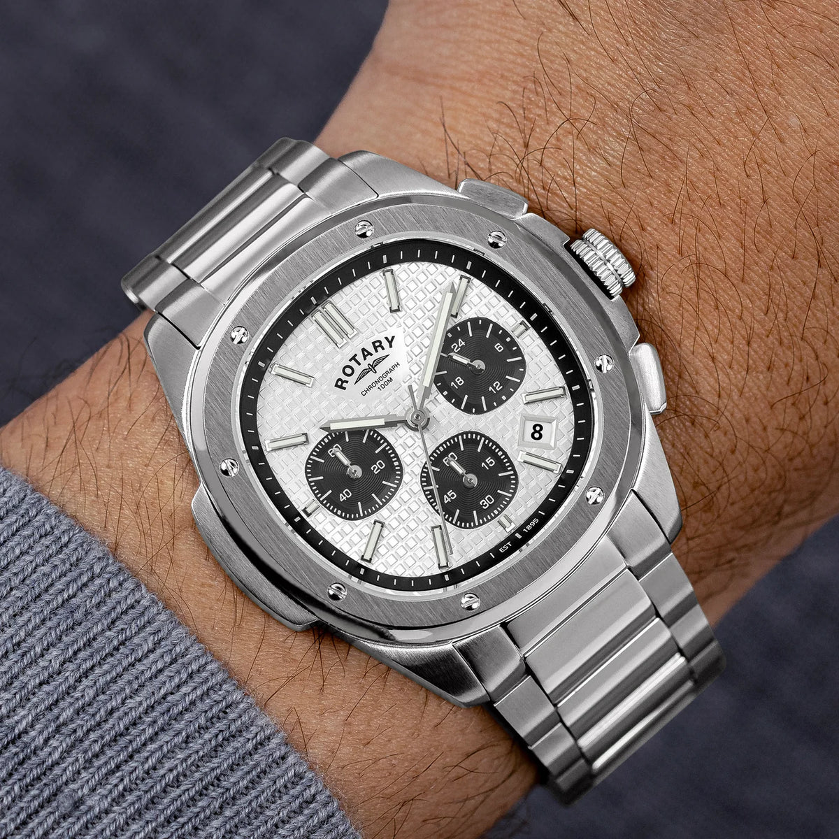 Rotary Apex100 Chronograph Silver Dial Watch