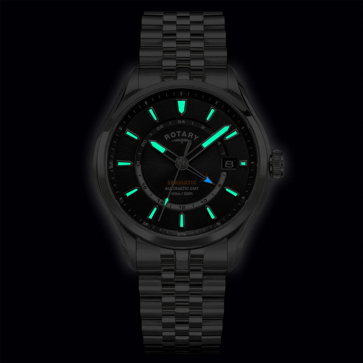 Rotary Seamatic 100 GMT Automatic Watch With Black Dial