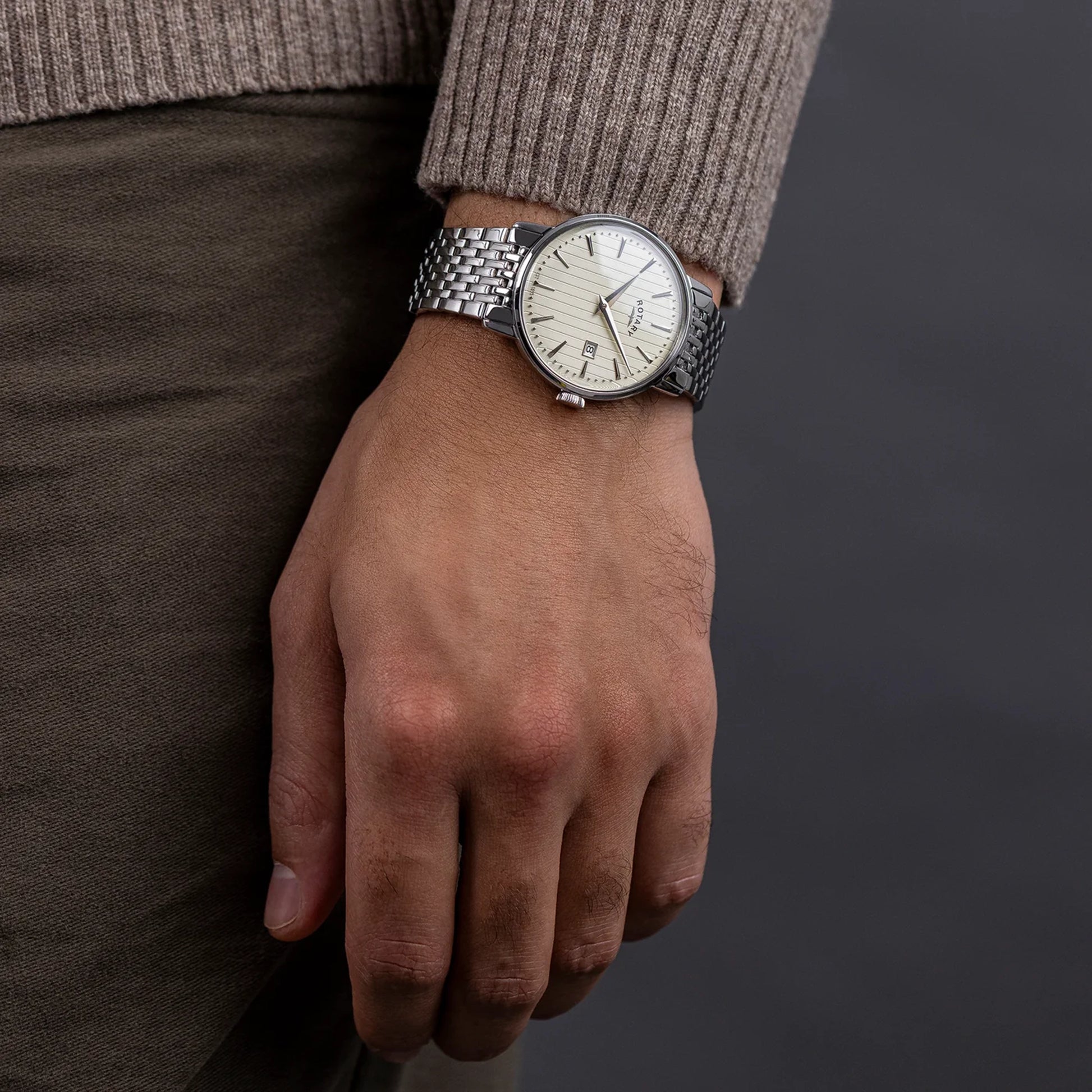 Rotary 1895 Stainless Steel Watch With Cream Dial