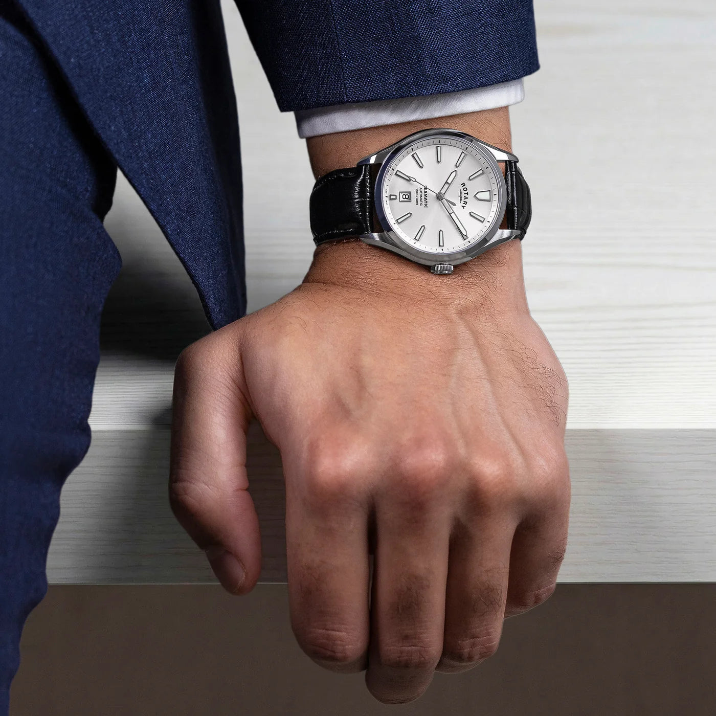 Rotary Seamatic 100 Automatic Watch With White Sunray Dial