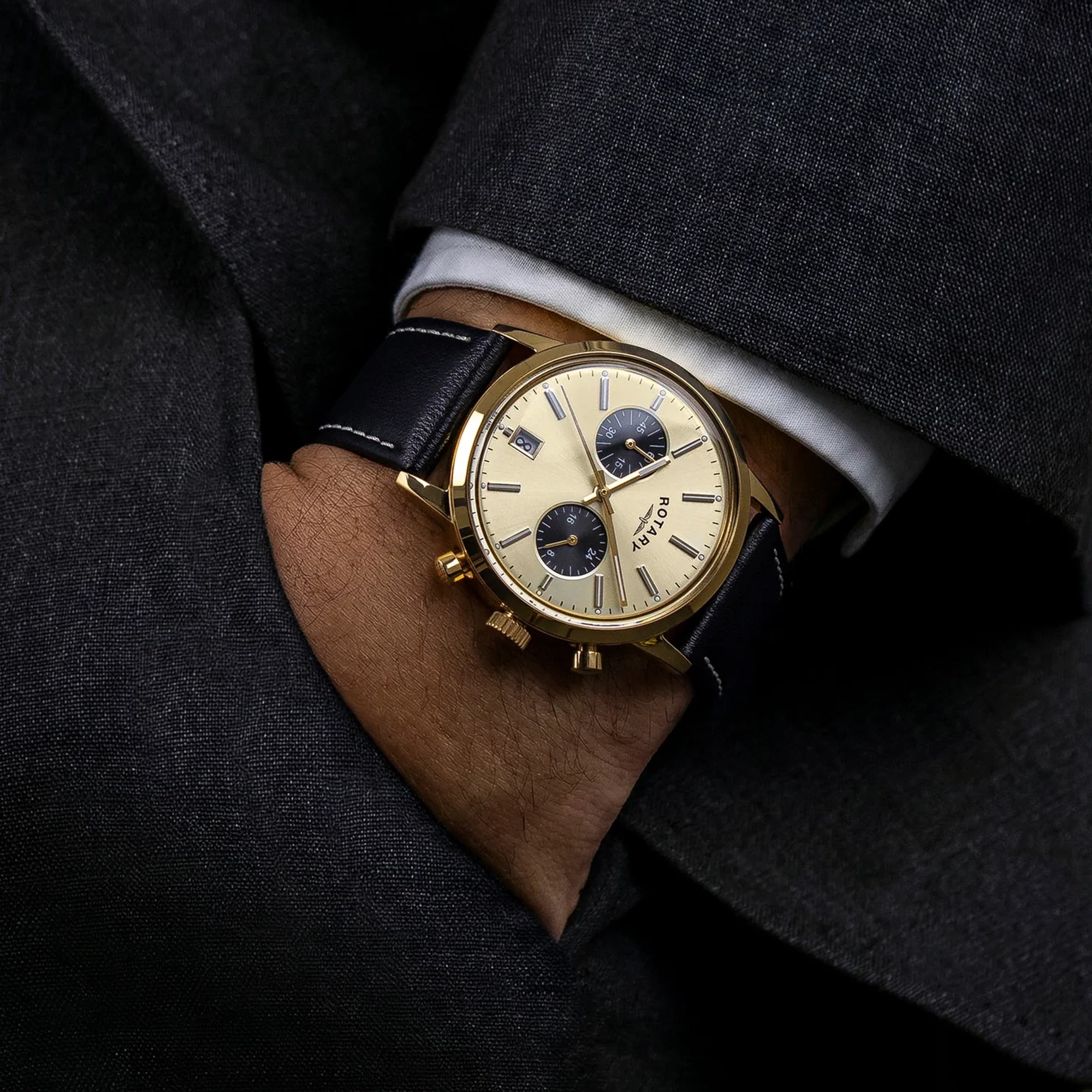 Rotary 1895 Chronograph Watch With Gold Coloured Dial