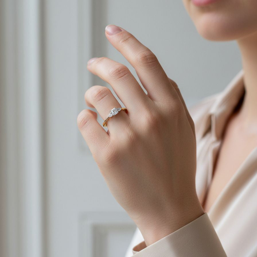 18ct Yellow Gold Engagement Ring With a Half Carat Cushion Diamond And Two Pear Cut Diamonds