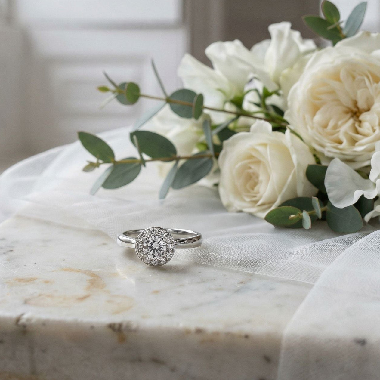 Diamond Halo Engagement Ring With a GIA 0.30ct Carat Centre in Platinum