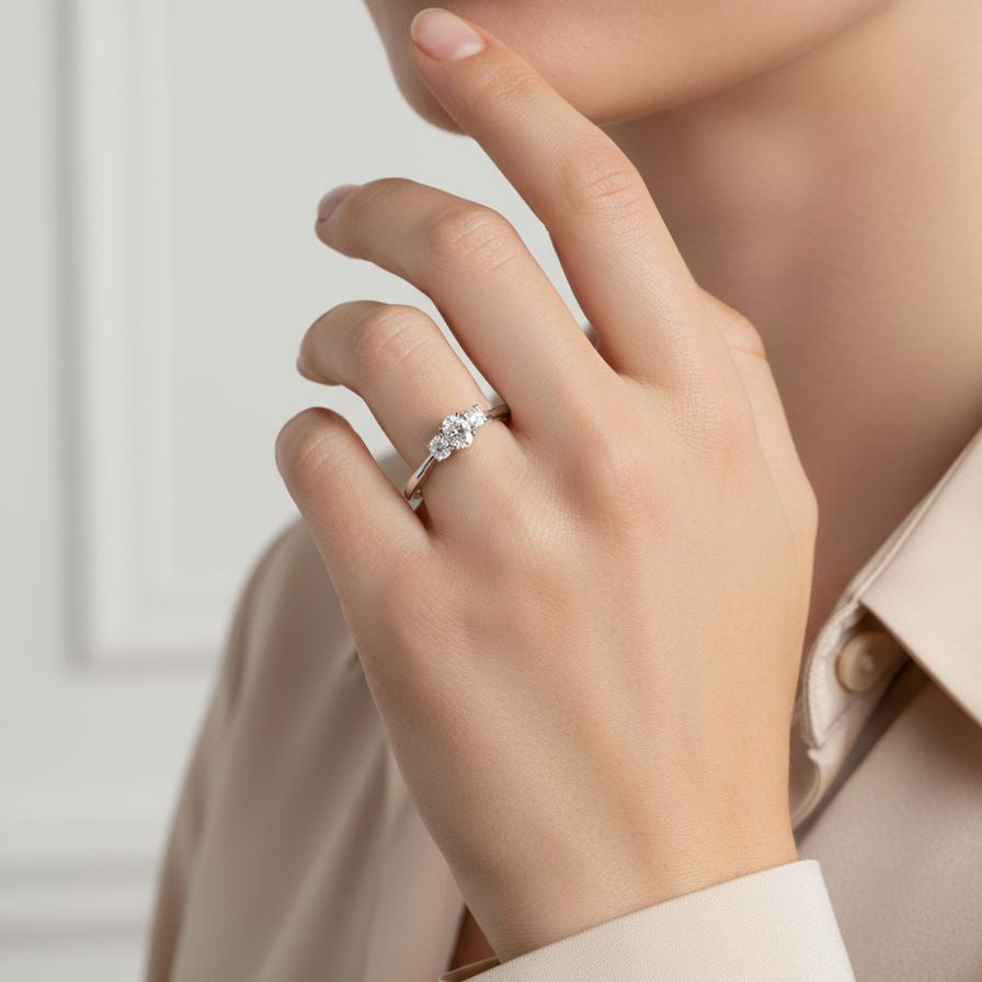 Platinum Three Stone Oval Diamond Ring 0.68ct