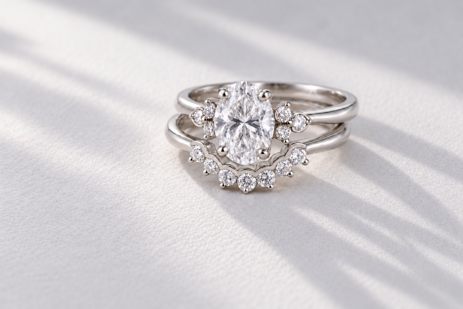 Platinum Round Lab Grown Diamond 'Mae' Curved Wedding Ring
