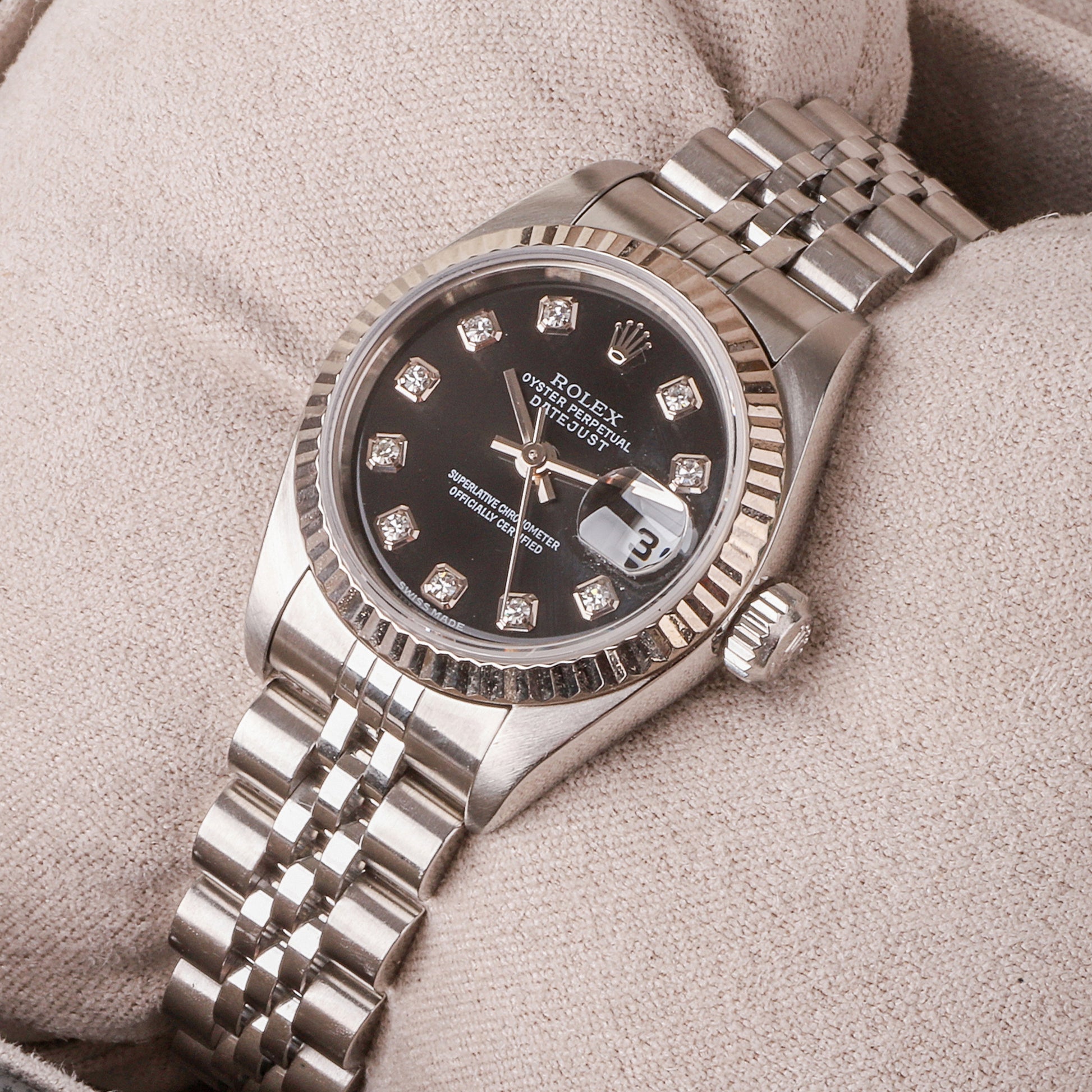 Rolex Datejust 26mm Black Diamond Dot Dial Pre-Owned Watch