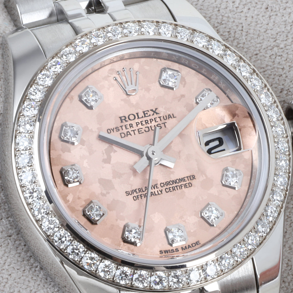 Rolex Datejust 26mm Salmon Diamond Dial & Diamond Bezel Pre-Owned Watch 