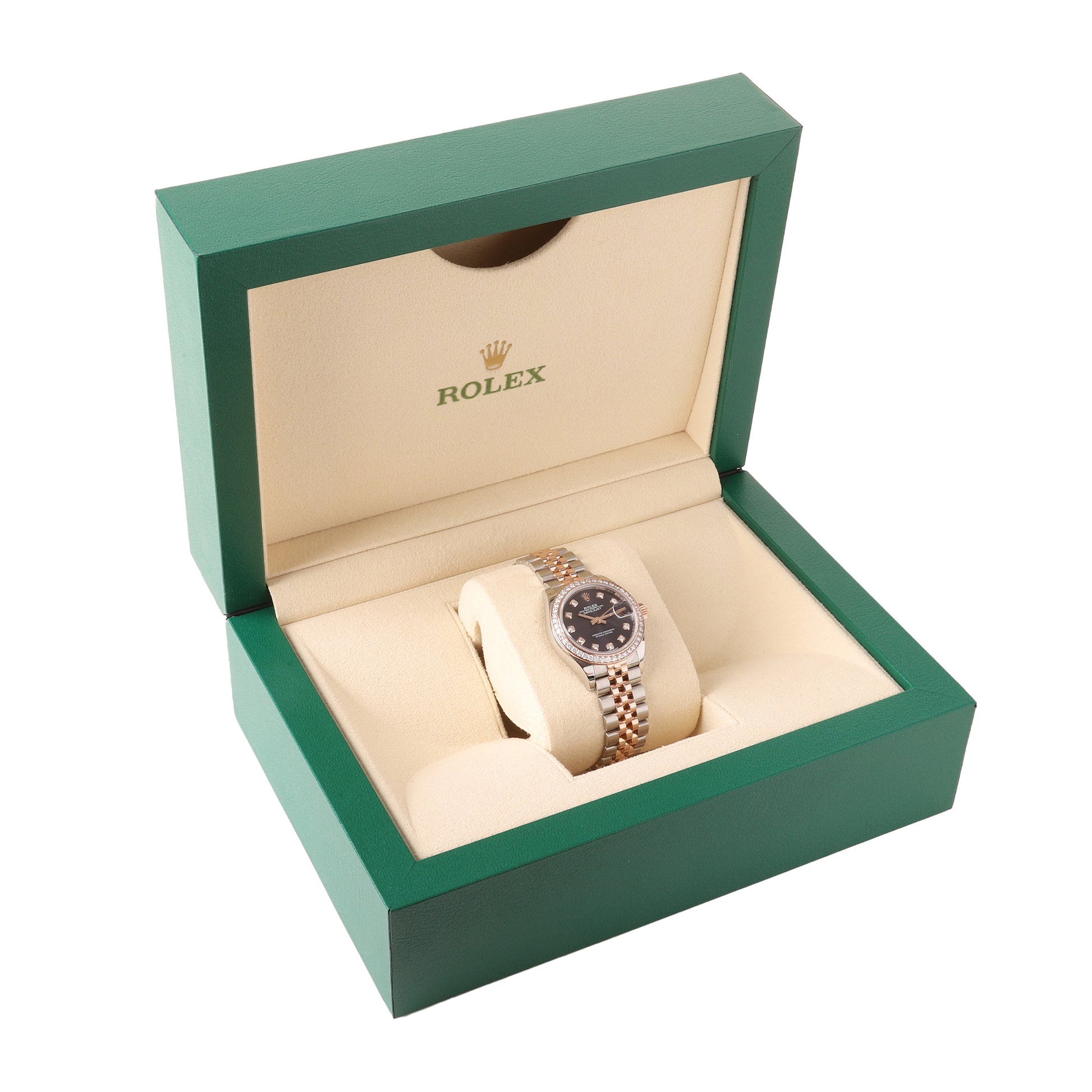 
Rolex Datejust 28mm Steel & 18ct Rose Gold Aubergine Diamond Dot Dial Pre-Owned Watch
