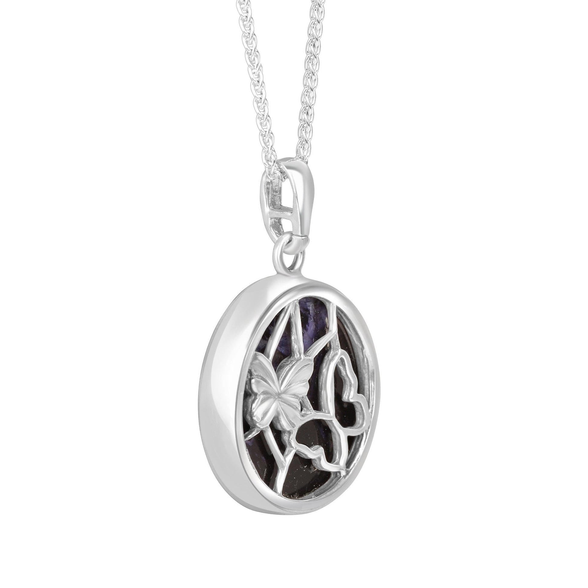 Round Blue John Double Sided Pendant with Butterflies, on a 16"- 18" Spiga Chain