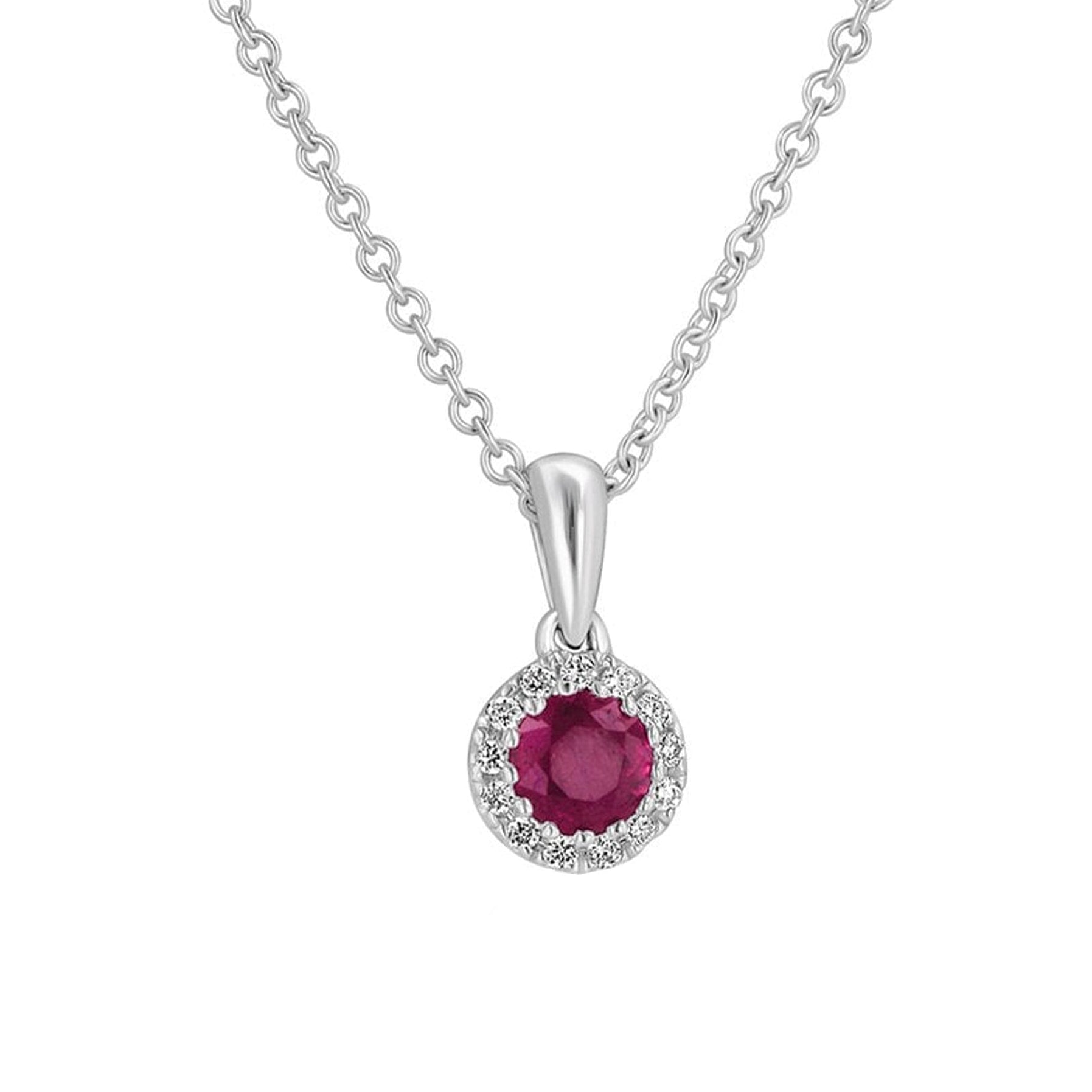 Round Ruby and Diamond Cluster Necklace