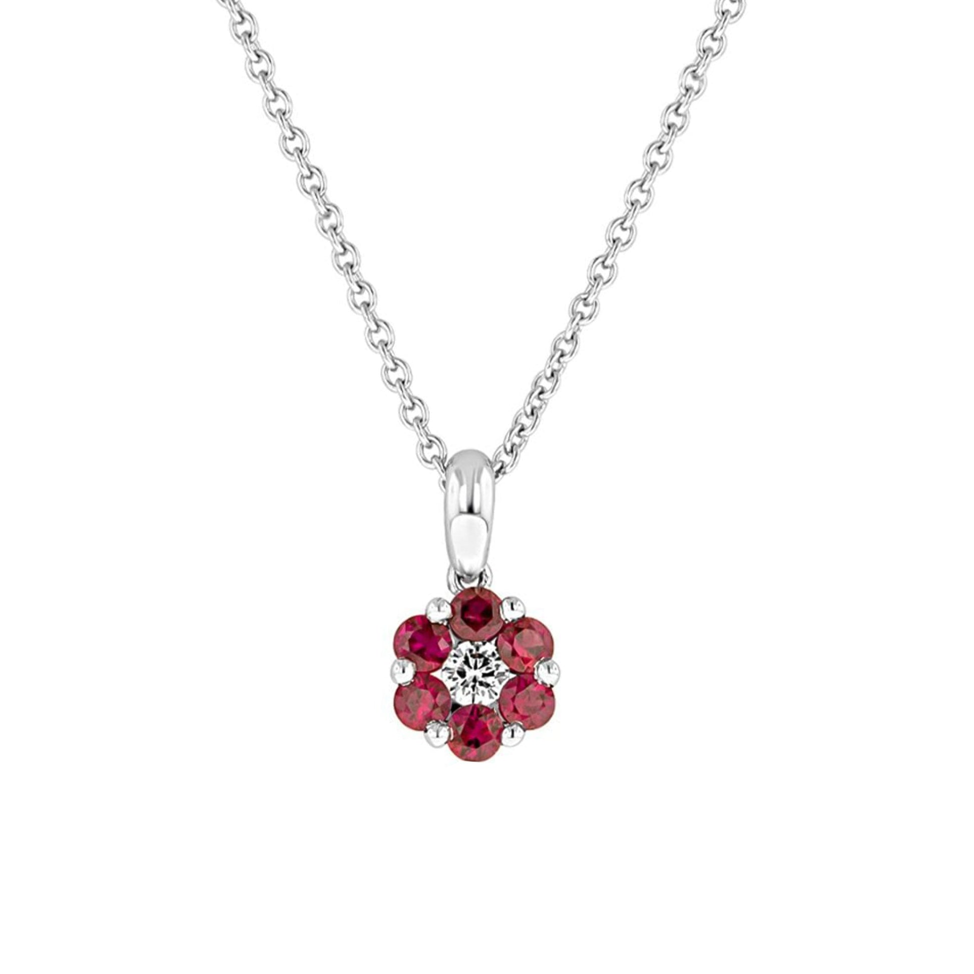 Ruby and Diamond 18ct Gold Flower Necklace