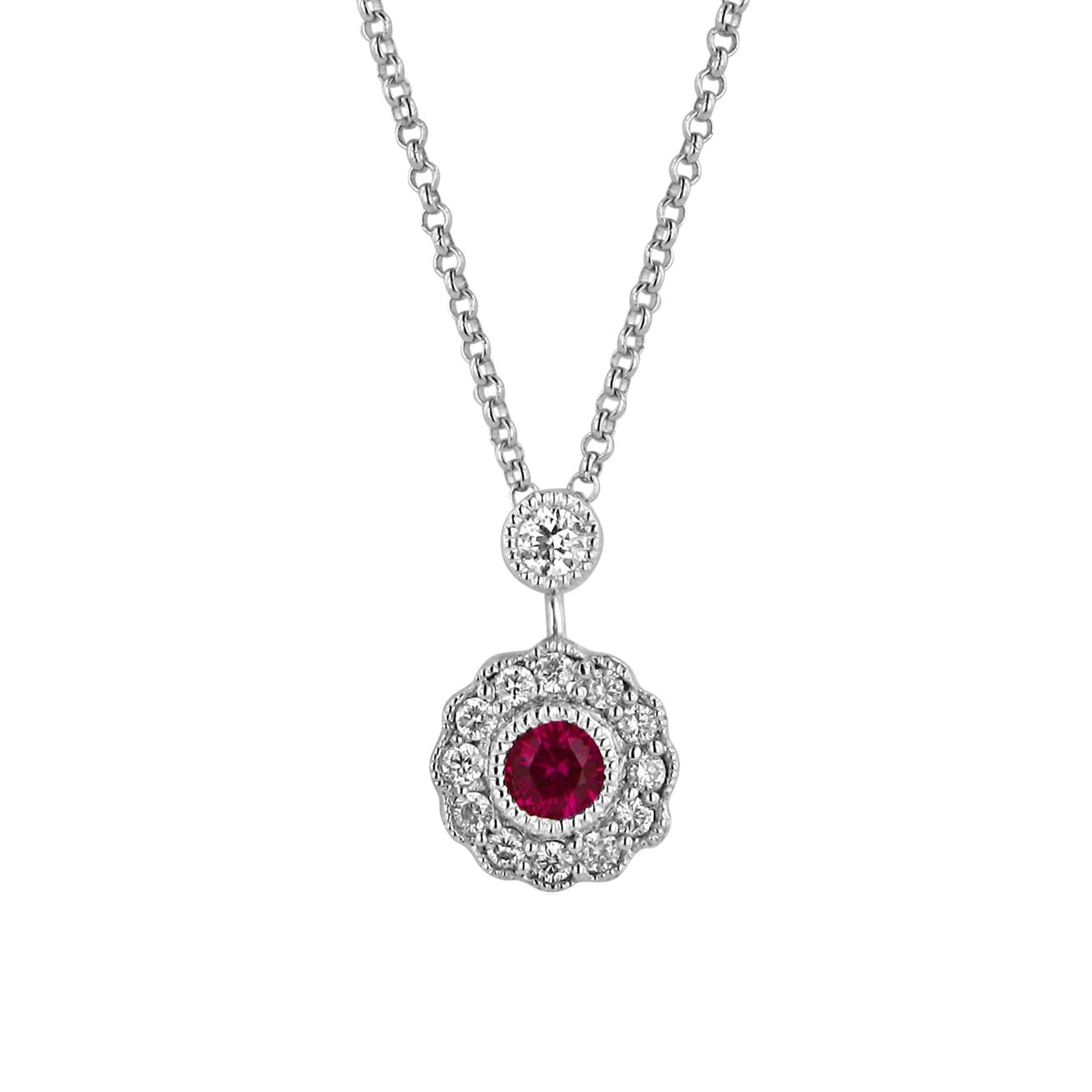 Ruby and Diamond Cluster Necklace
