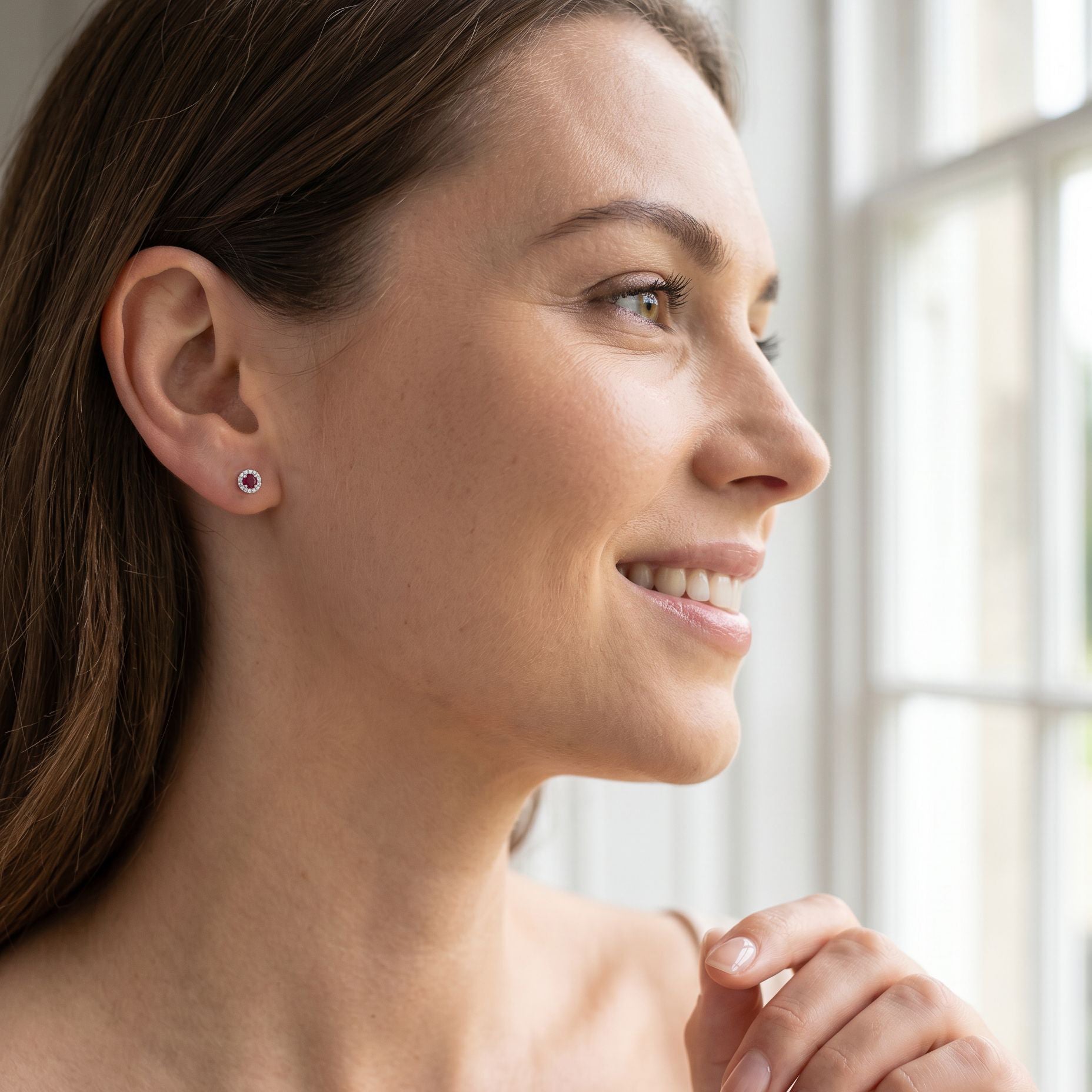 Ruby and Diamond Halo Earrings With Removable Diamond Ring