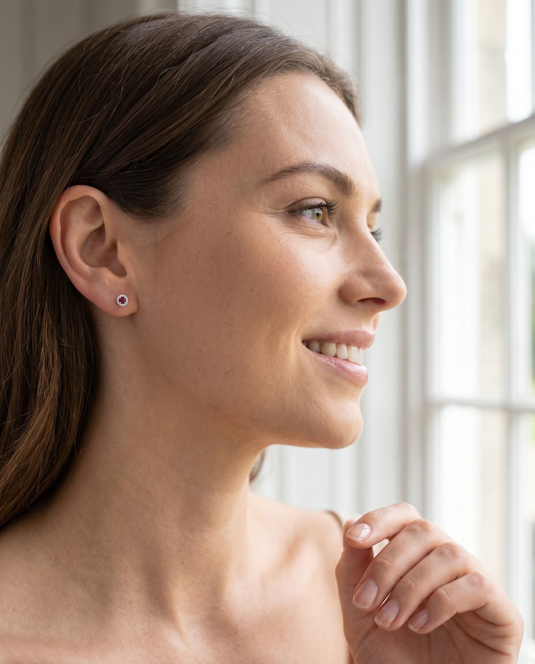 Ruby and Diamond Halo Earrings With Removable Diamond Ring