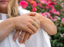 Seven Stone Alternating Emerald and Diamond Scalloped Edge Eternity Ring