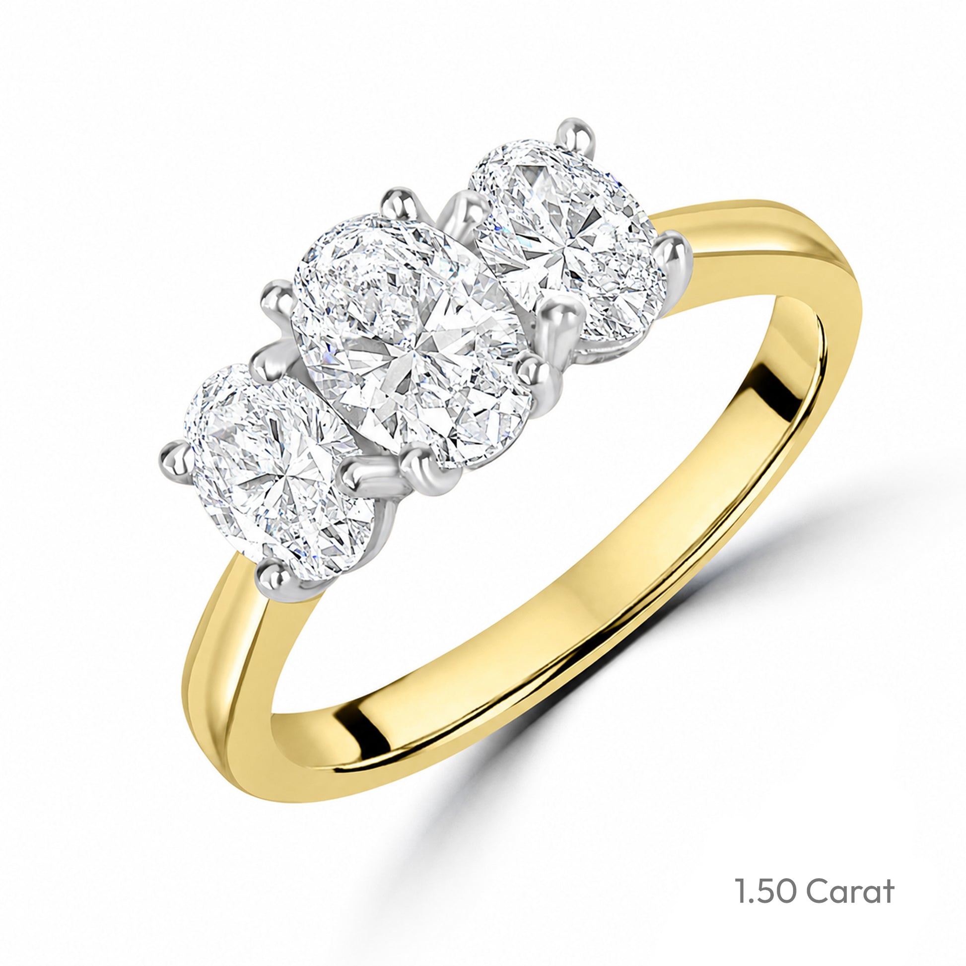 Signature 18ct Gold Three Stone Oval Cut Lab Grown Diamond Engagement Ring
