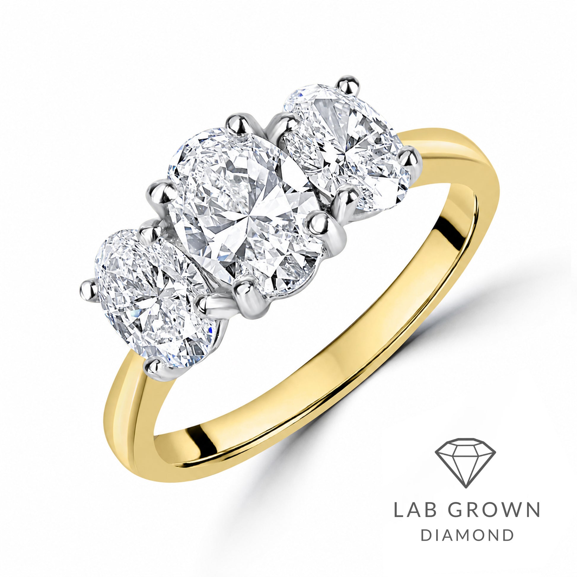 Signature 18ct Gold Three Stone Oval Cut Lab Grown Diamond Engagement Ring