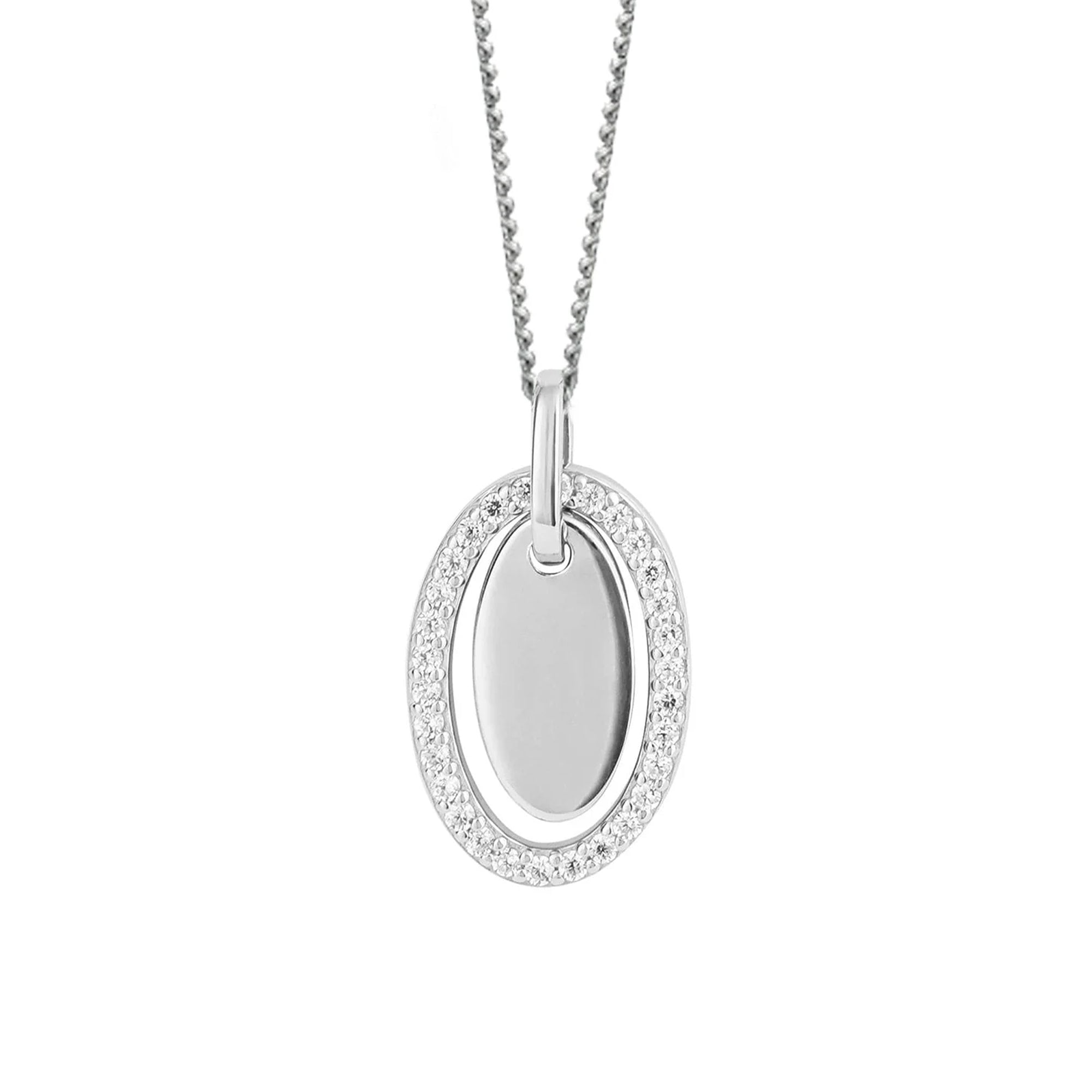 Silver Double Oval Cubic Zirconia Necklace P5273C