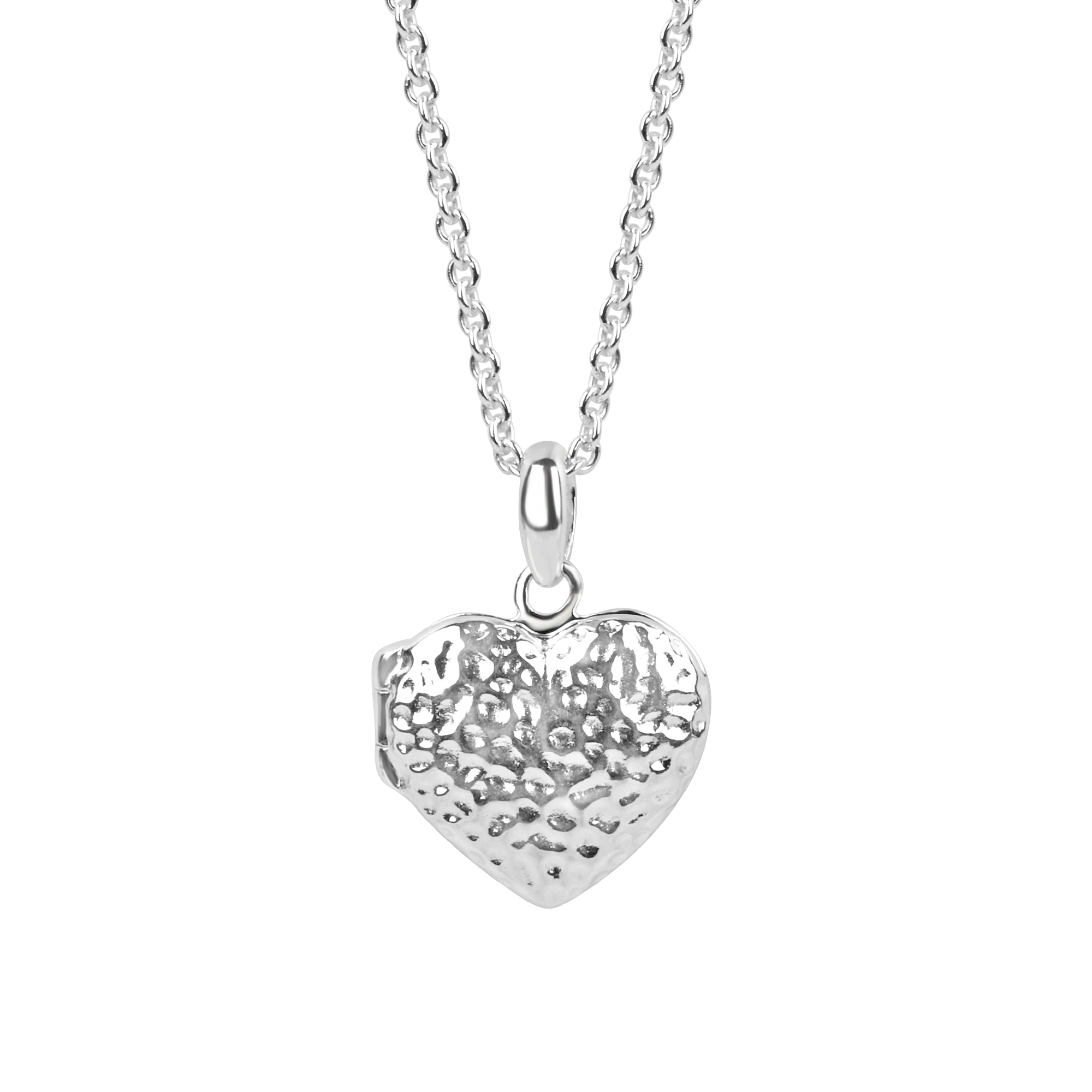 Silver Hammered Heart Locket and Chain
