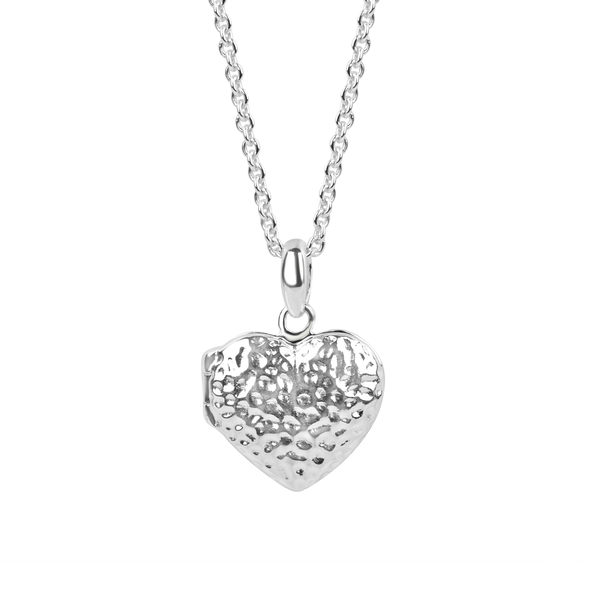 Silver Hammered Heart Locket and Chain