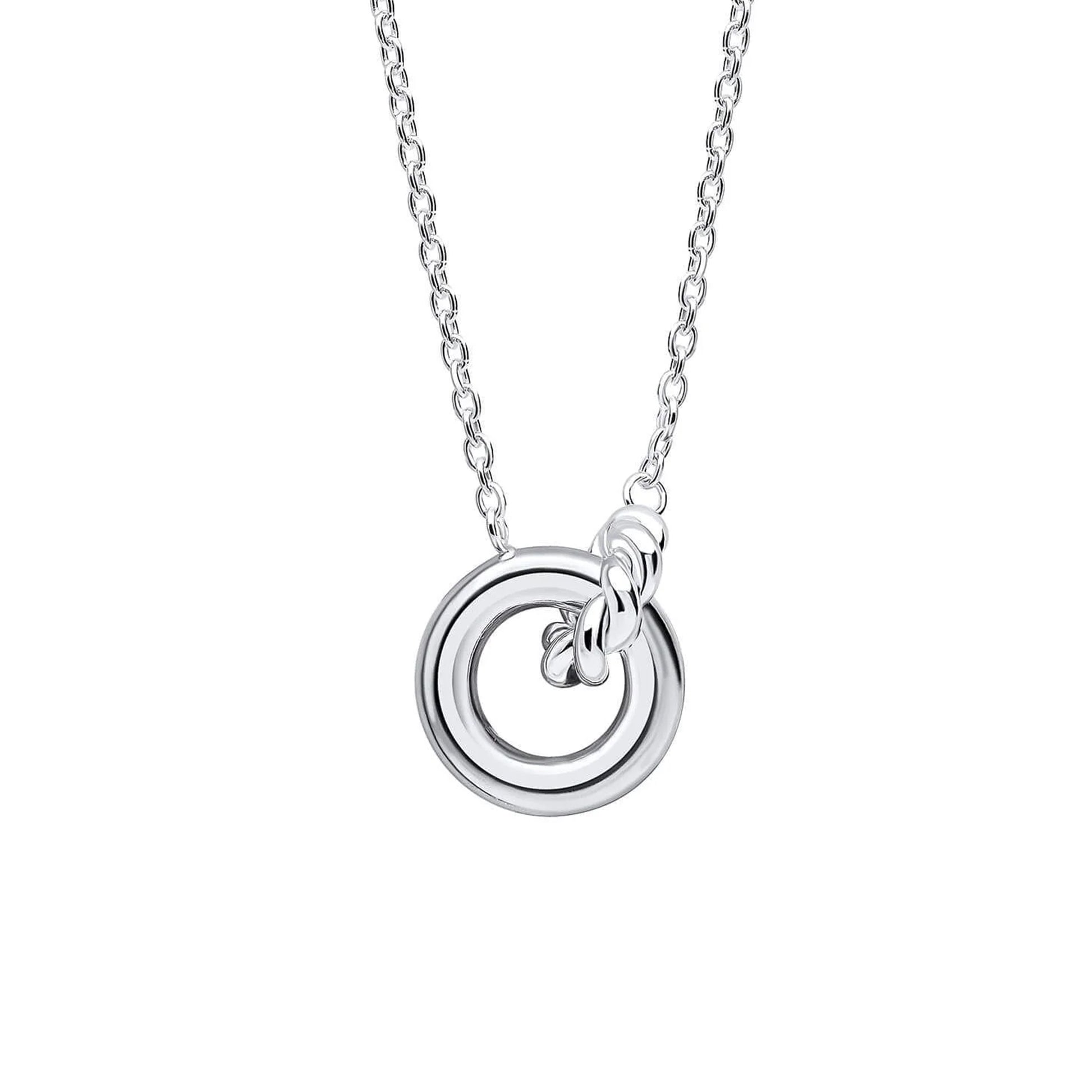 Silver Rope & Plain Circle Linked Necklace On Trace Chain
