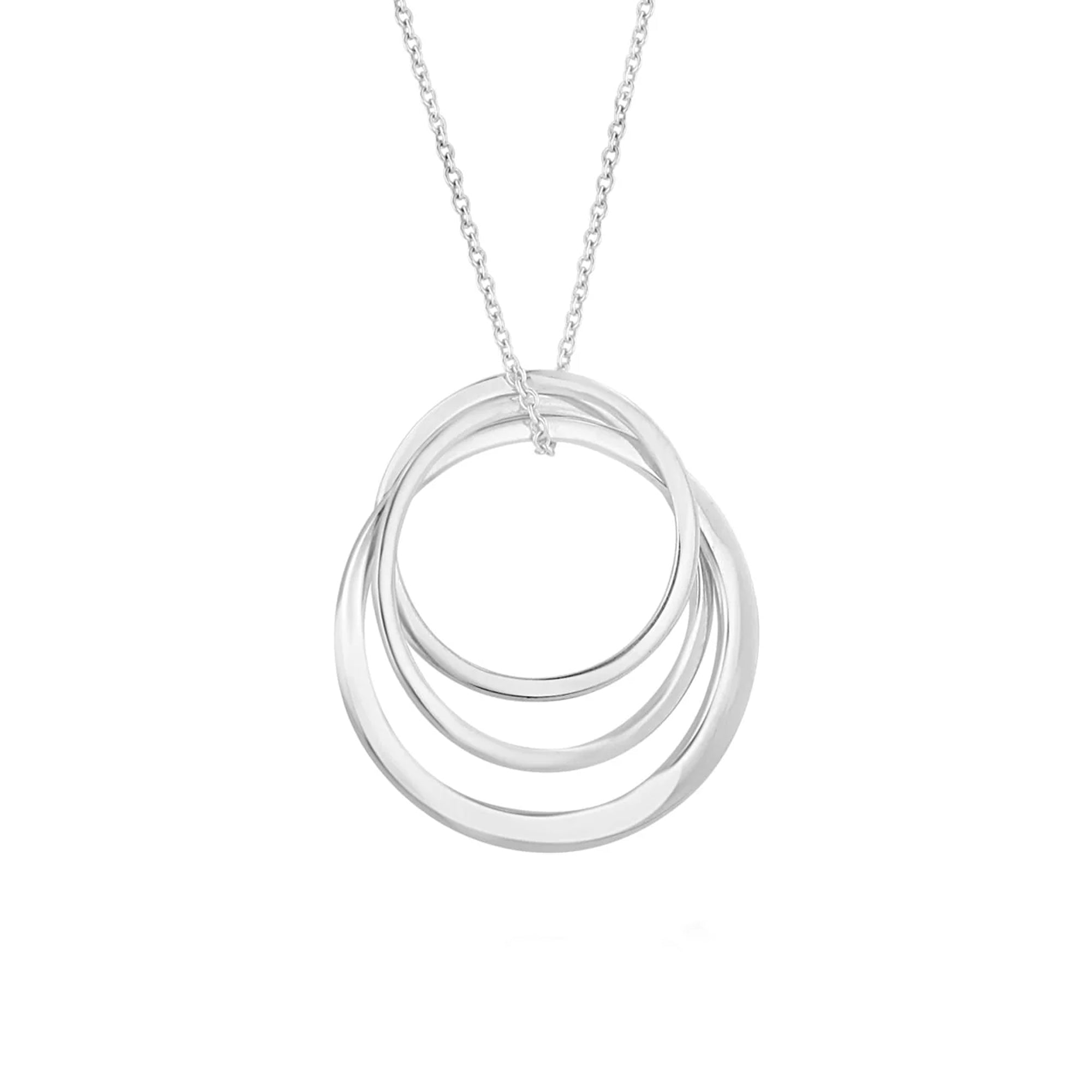 Silver Triple Interlocking Ring Pendant and Trace Chain