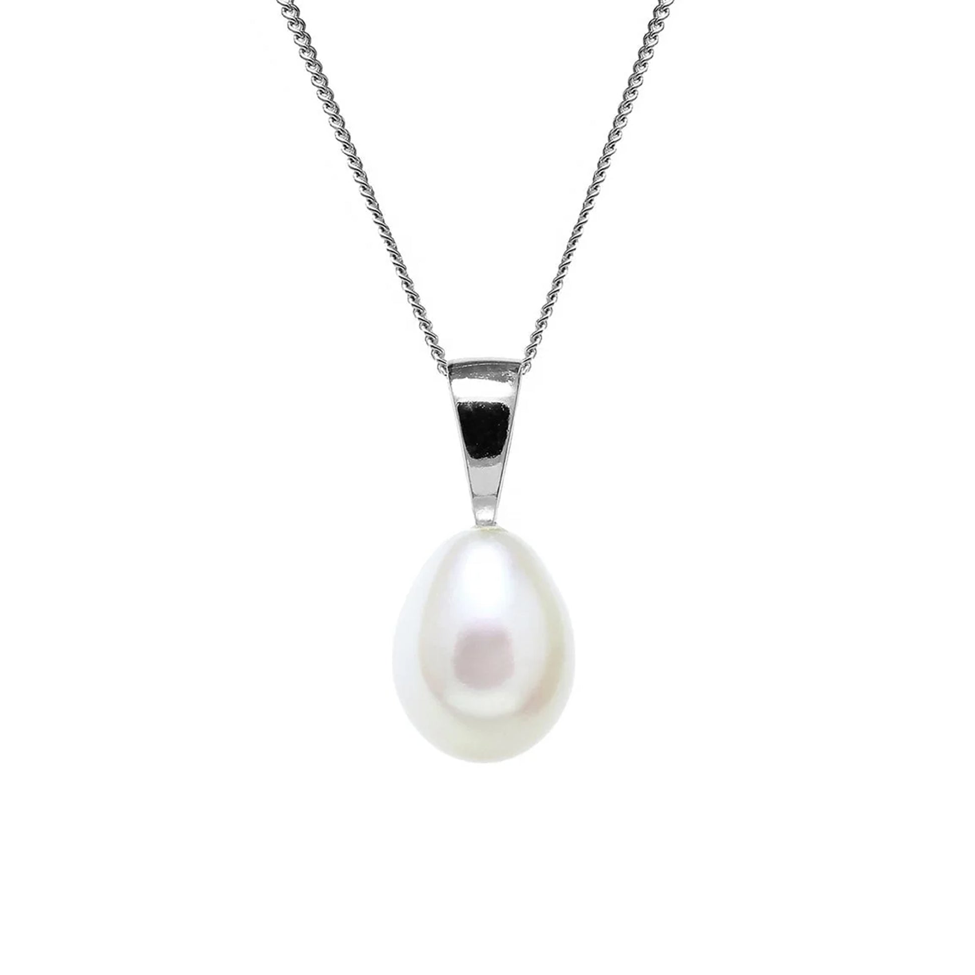 Silver White Teardrop Cultured Freshwater Pearl Necklace