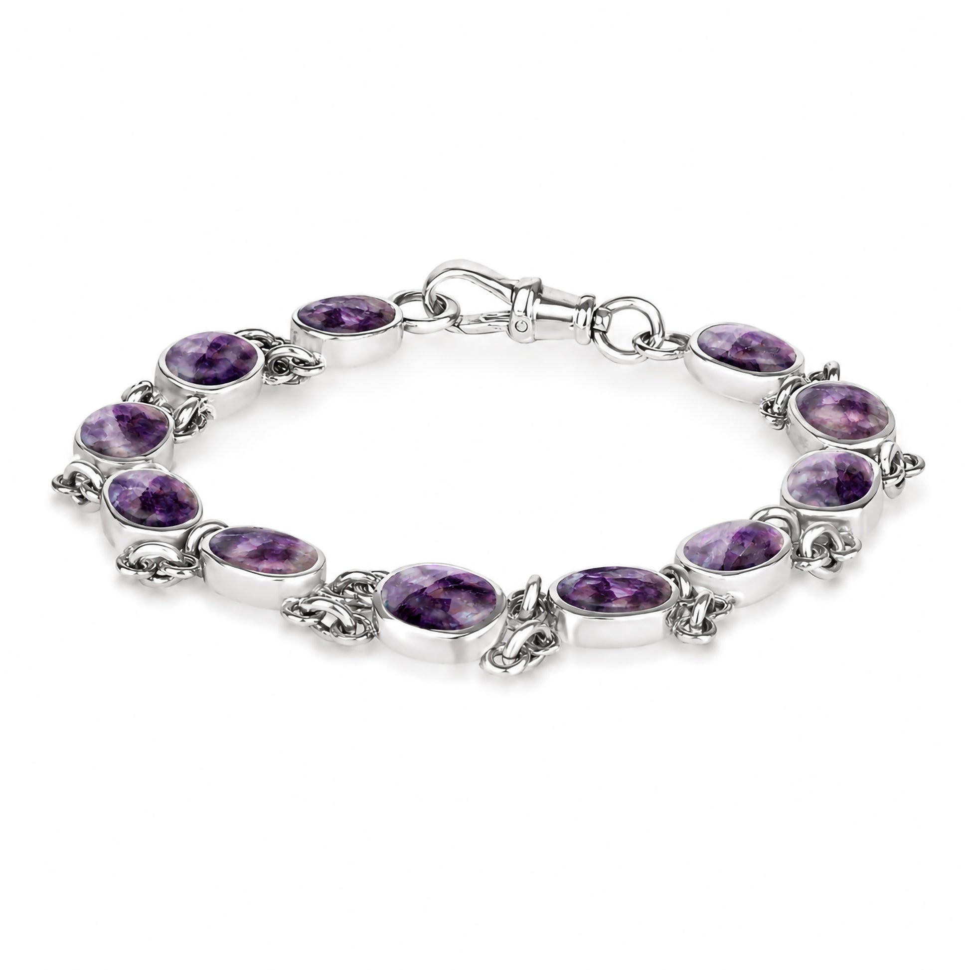 Silver Eleven Stone Blue John Bracelet