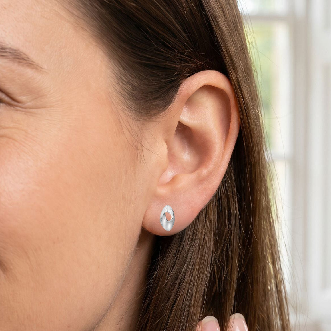 Silver Open Twisted Oval Polished and Satin Studs