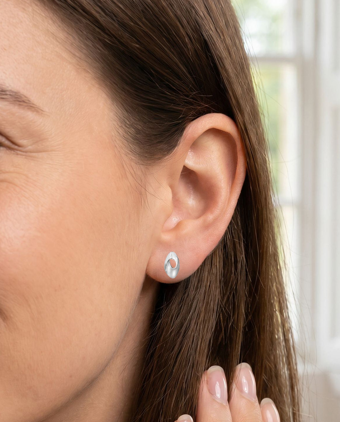 Silver Open Twisted Oval Polished and Satin Studs