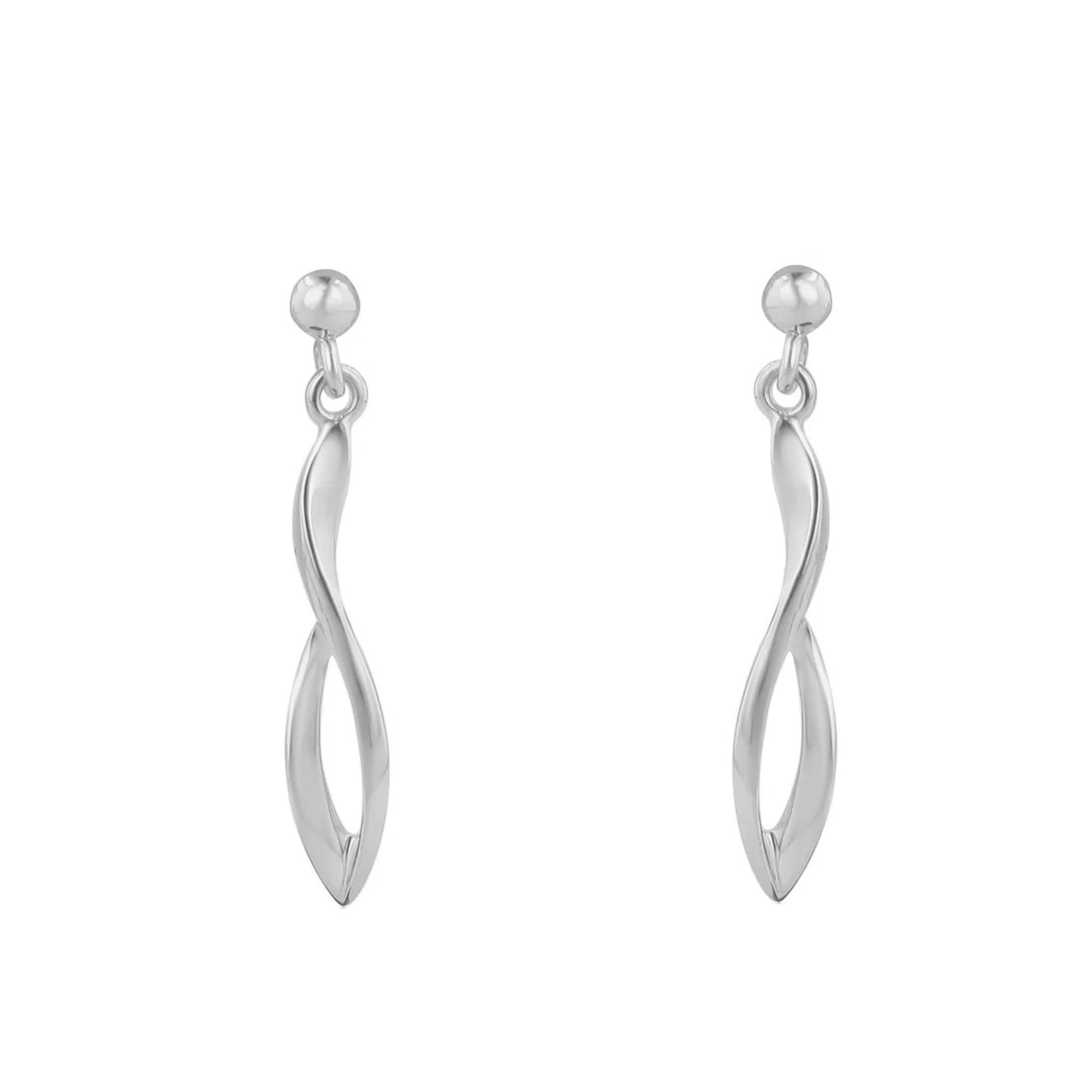 Silver Twisted Ribbon Drop Earrings with Open Eye Shaped Cut-Out
