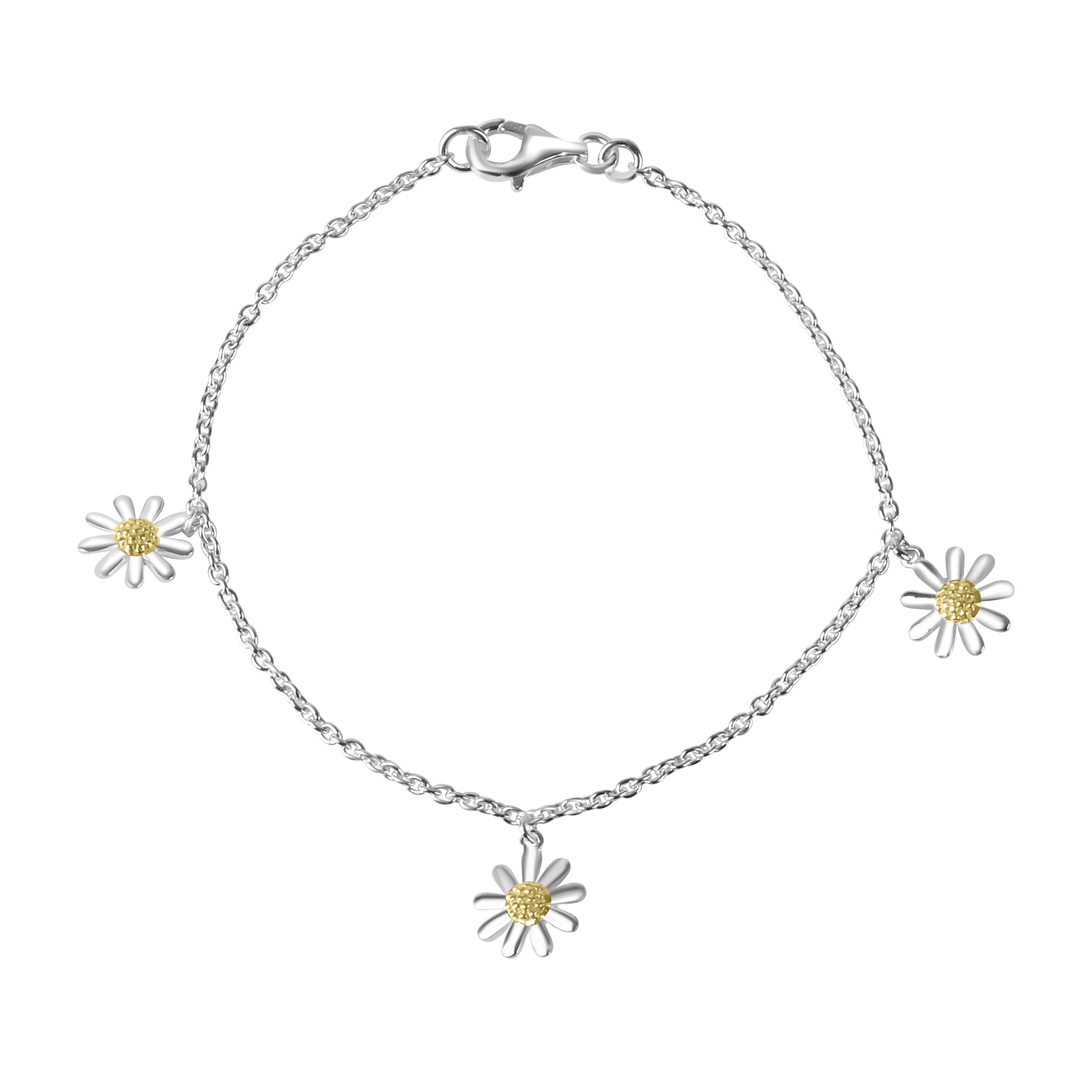 Silver 10mm Daisy Charm Bracelet