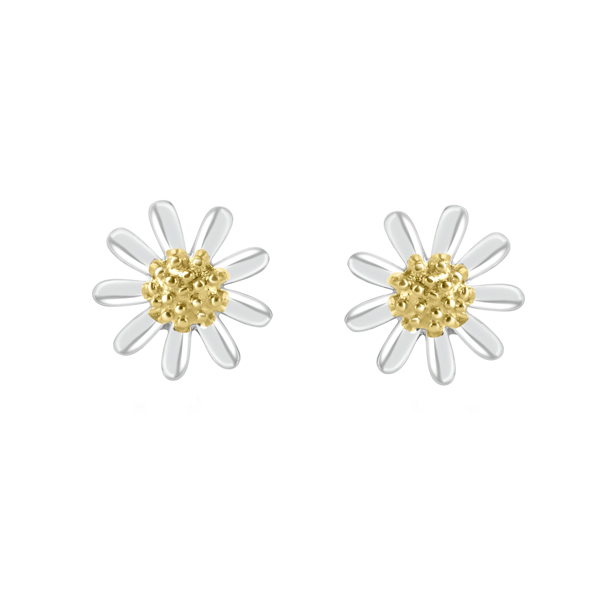 Silver 10mm Daisy Stud Earrings with Gold Plated Centres
