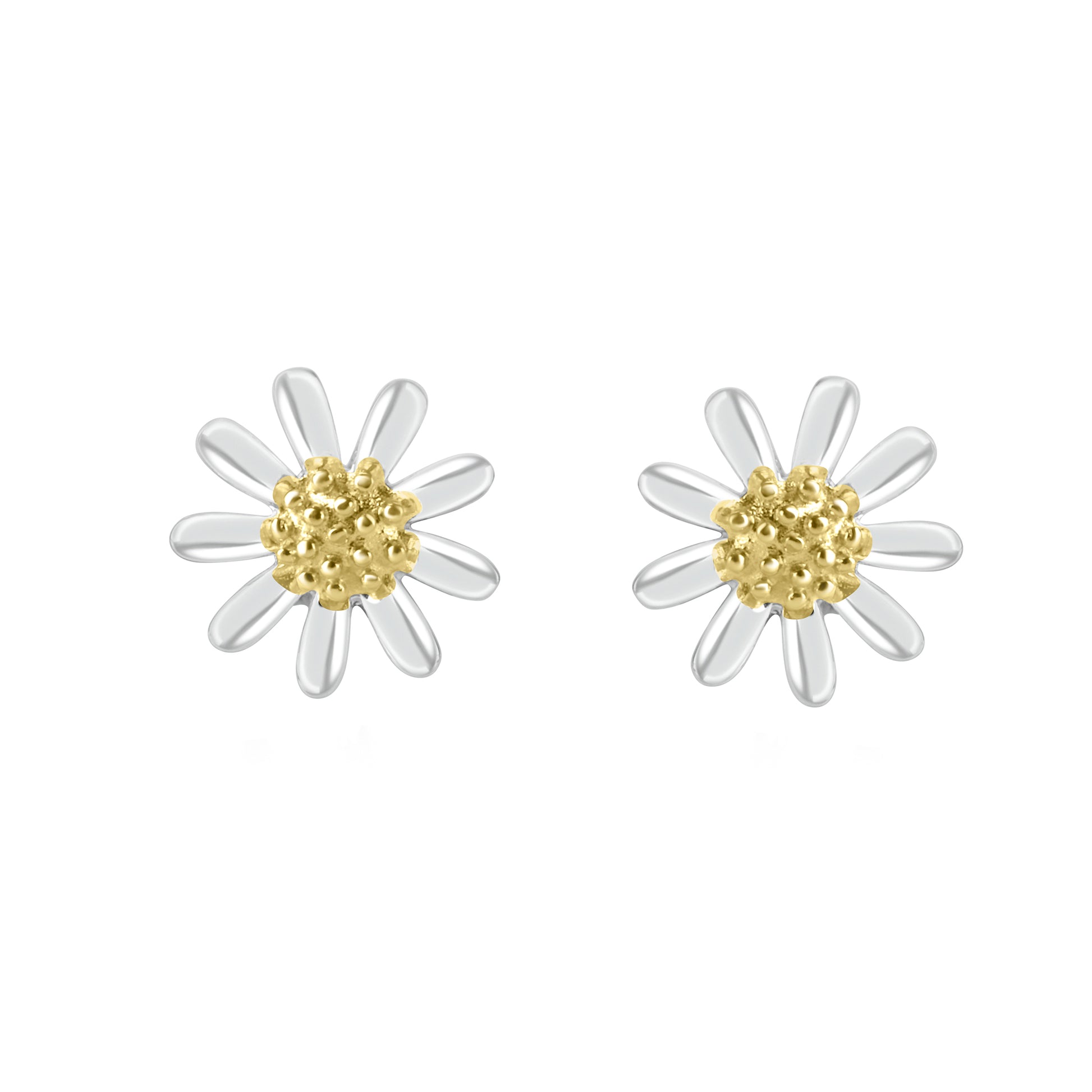 Silver 10mm Daisy Stud Earrings with Gold Plated Centres