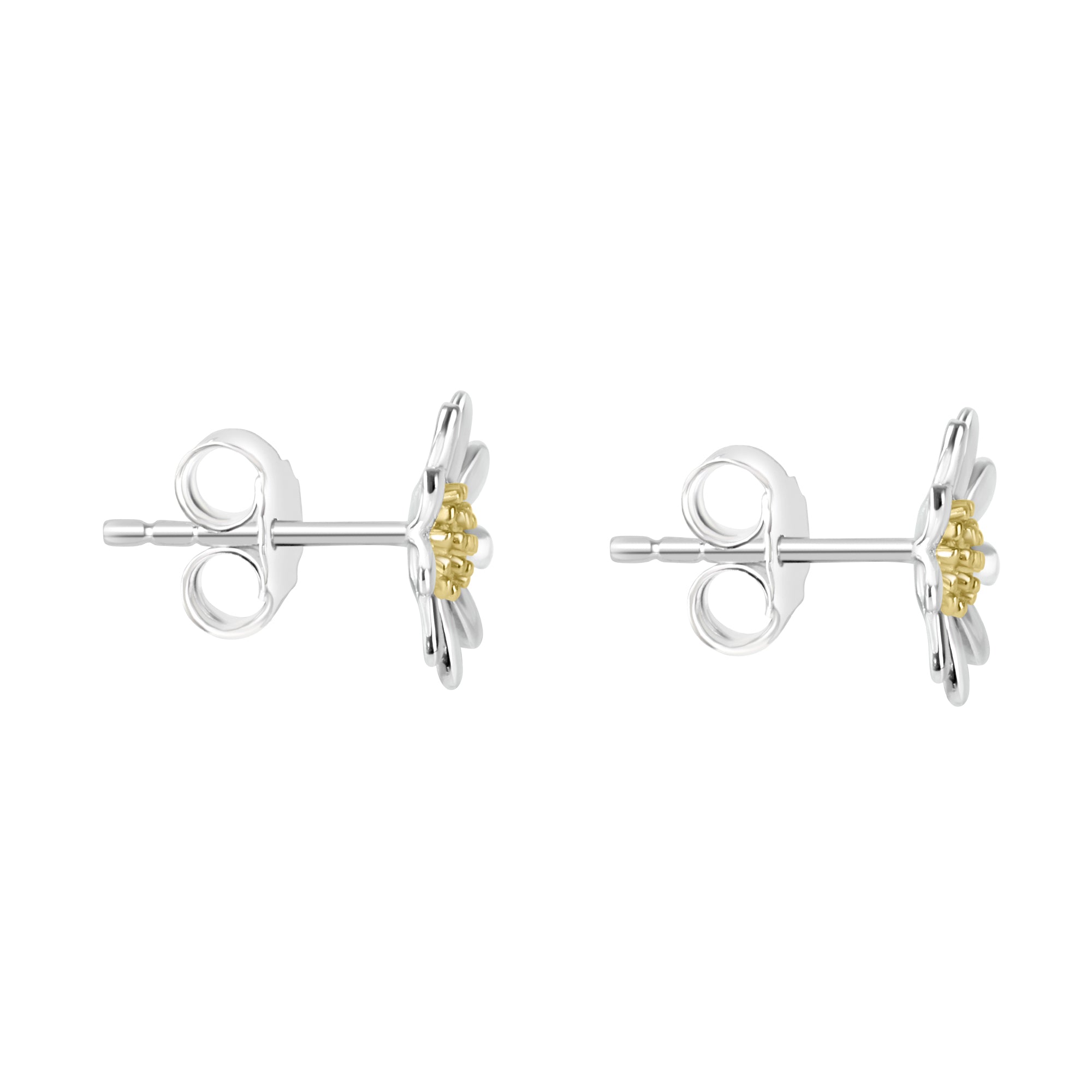 Silver 10mm Daisy Stud Earrings with Gold Plated Centres