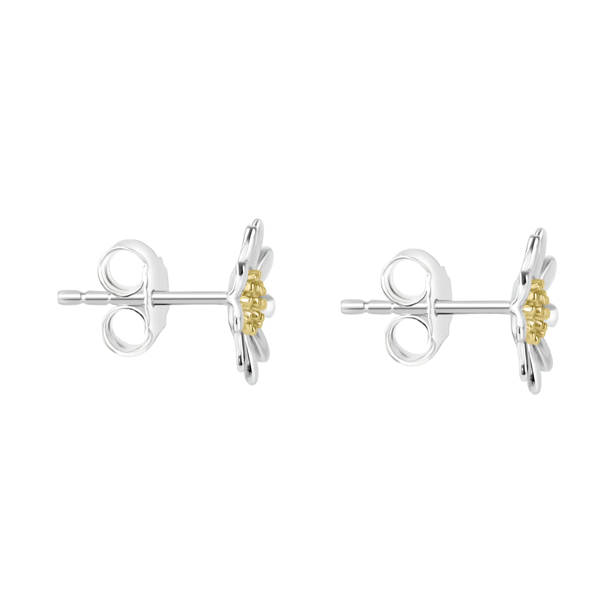 Silver 10mm Daisy Stud Earrings with Gold Plated Centres