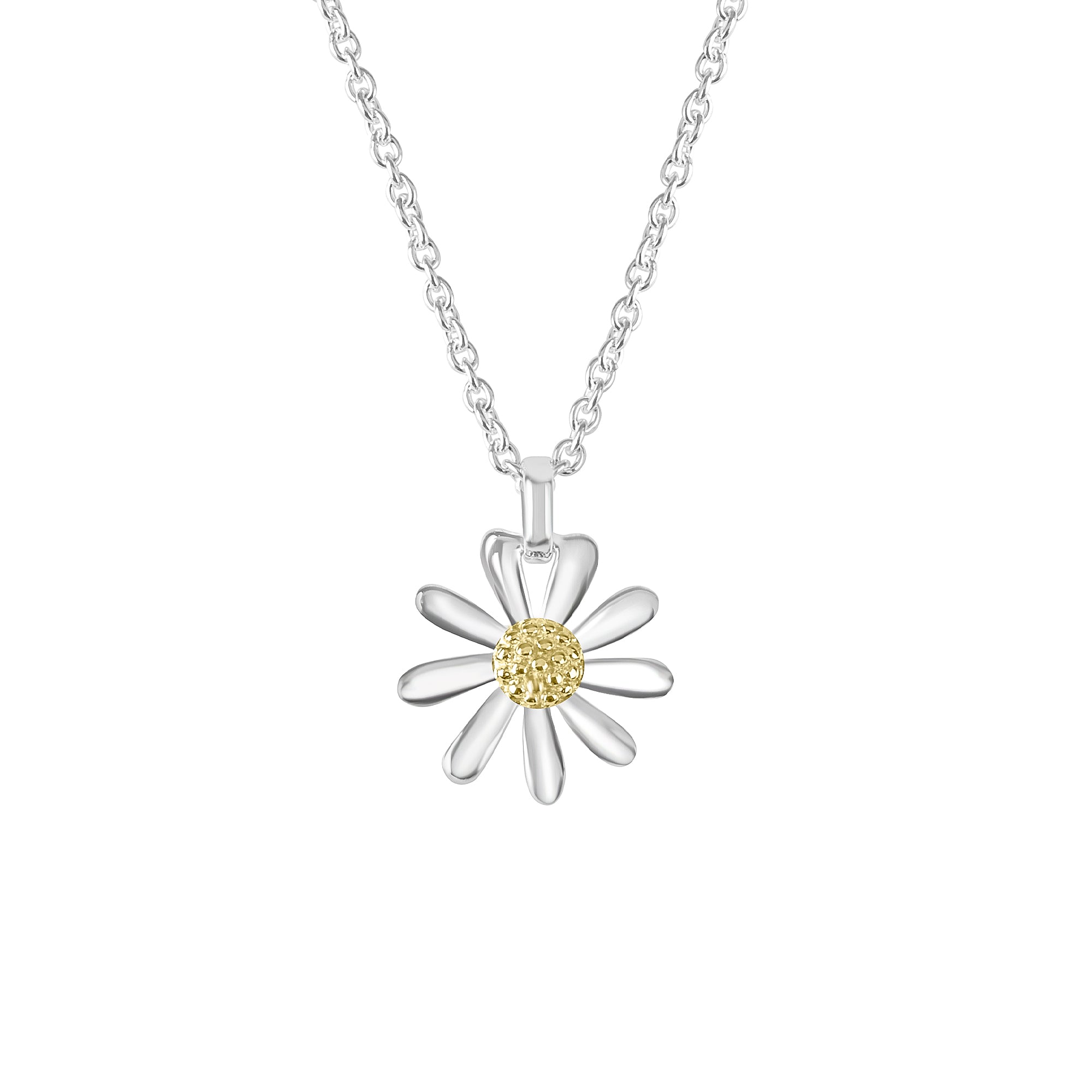 Silver 16mm Single Daisy Pendant Necklace 