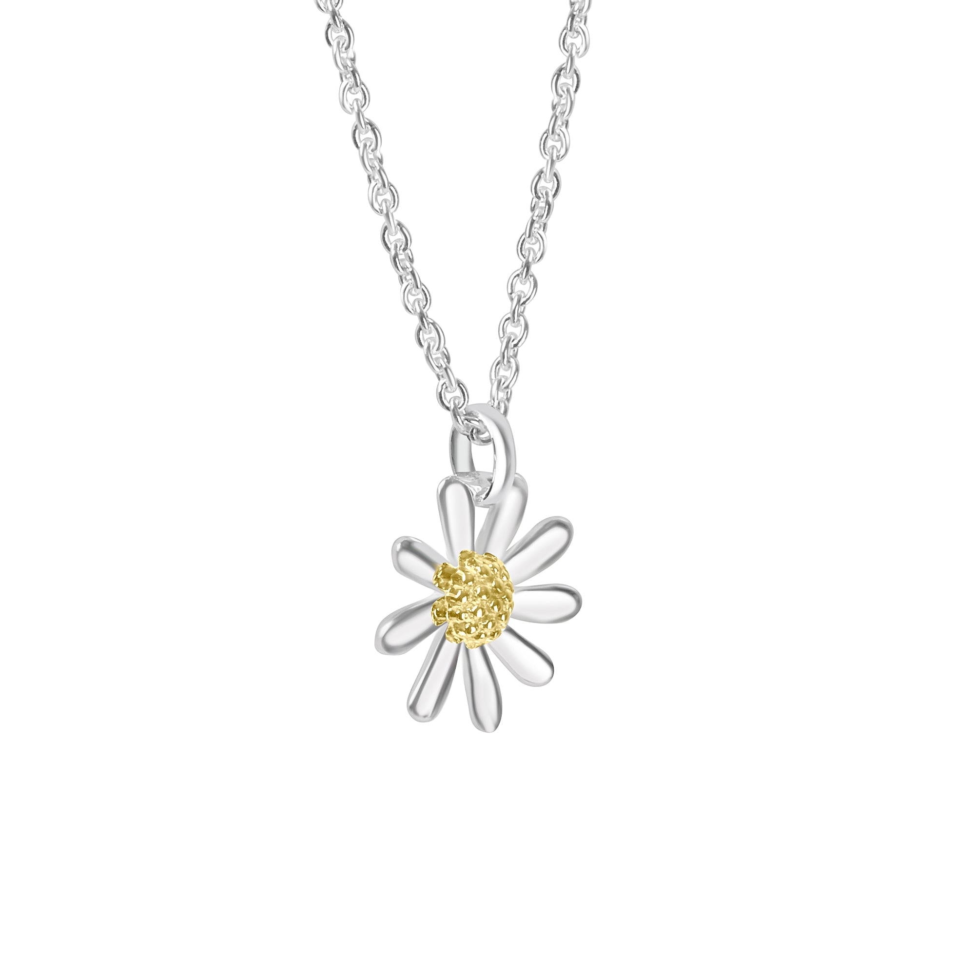 Silver 16mm Single Daisy Pendant Necklace 