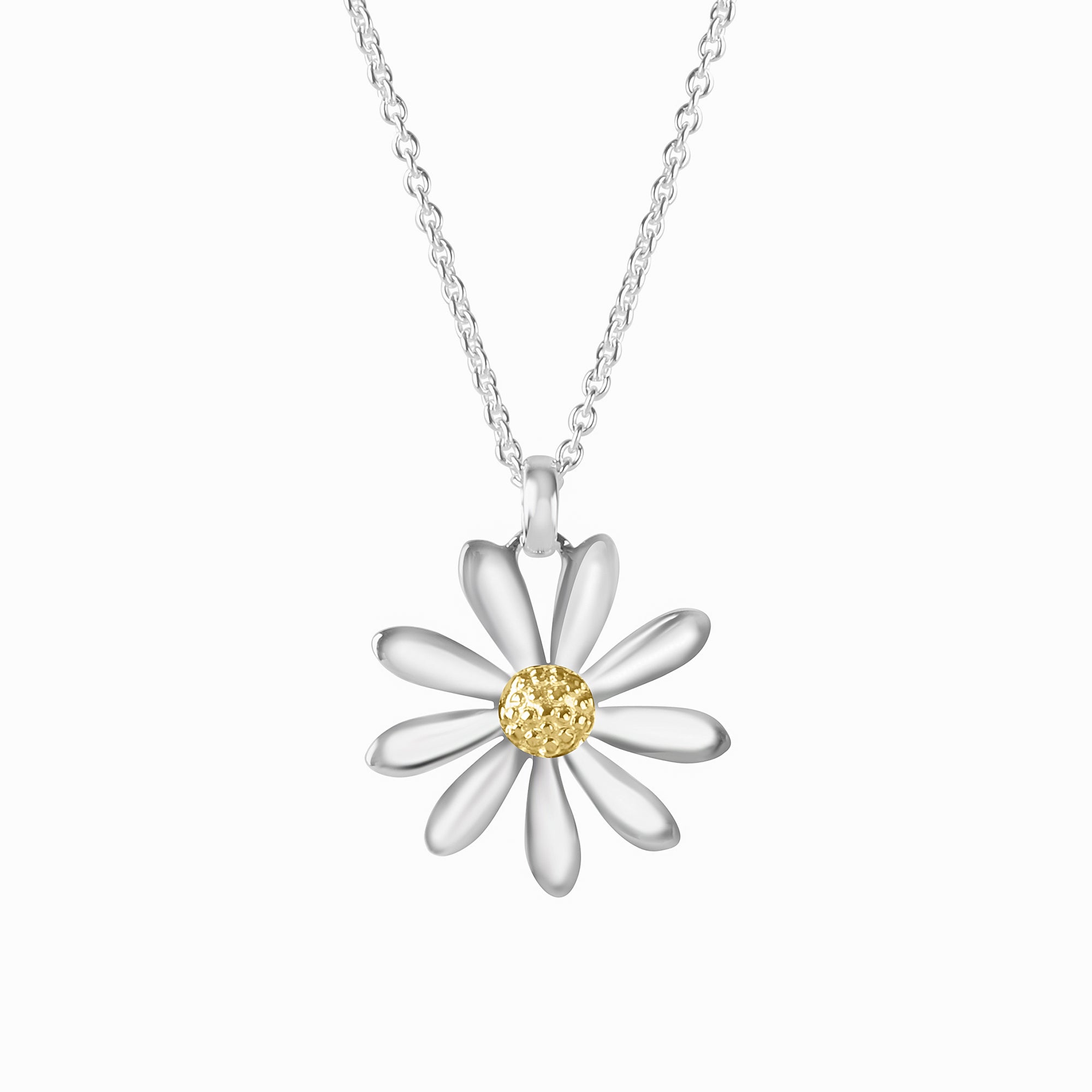 Silver 25mm Daisy Pendant Necklace 