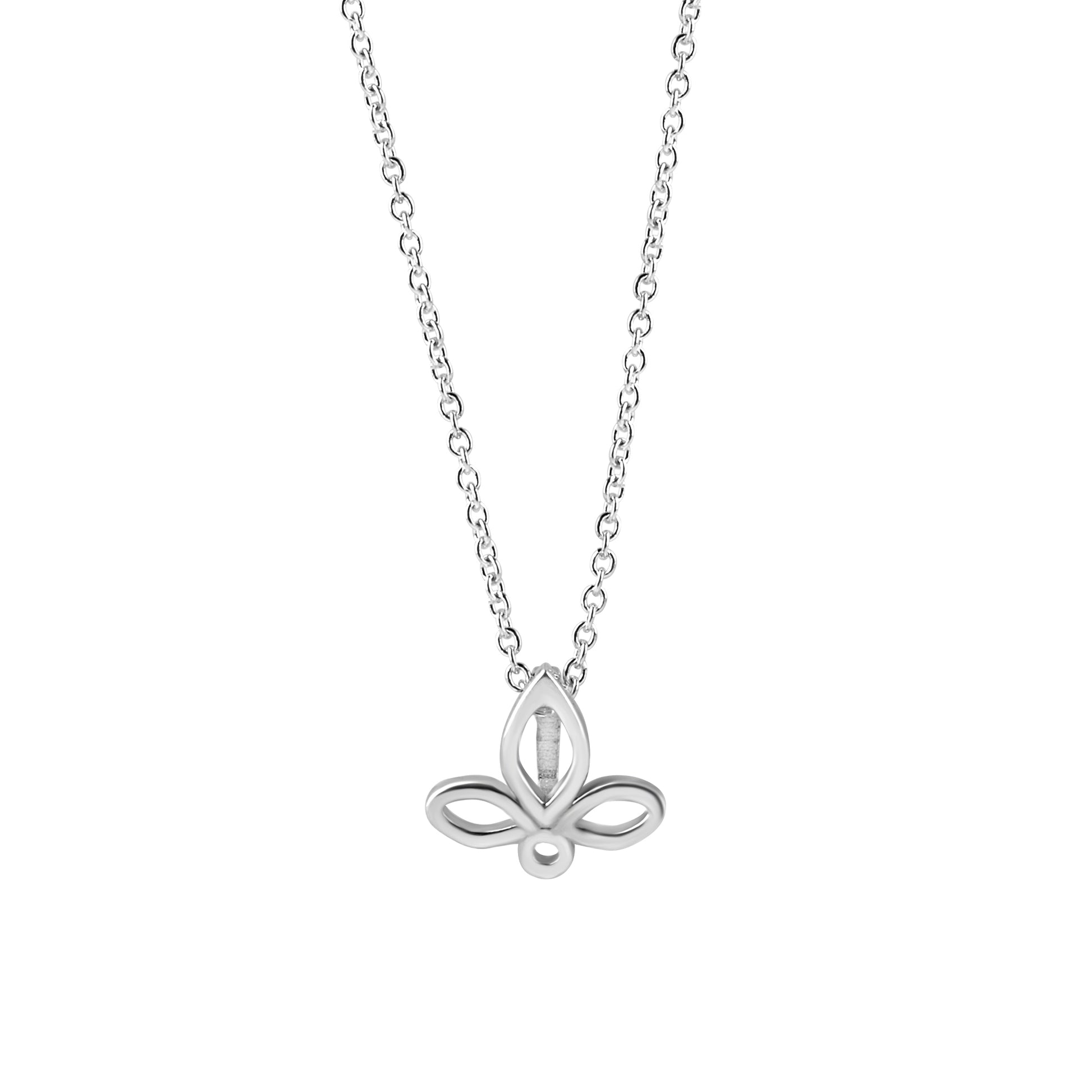 Silver Avanti Fleur De Lis Open Pendant with Adjustable 16"- 18" Trace Chain
