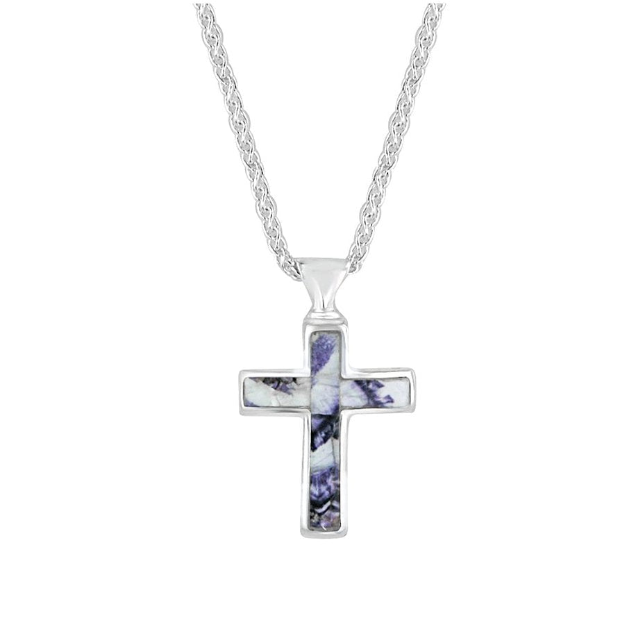 Silver Blue John Cross Pendant and Chain