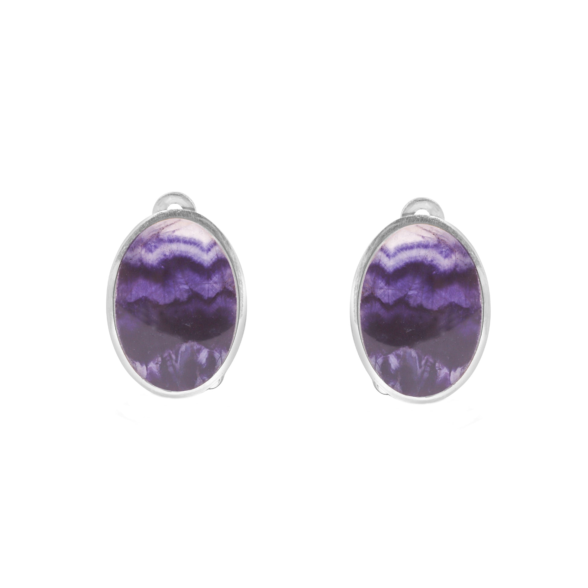 Silver Clip On Oval Blue John Earrings