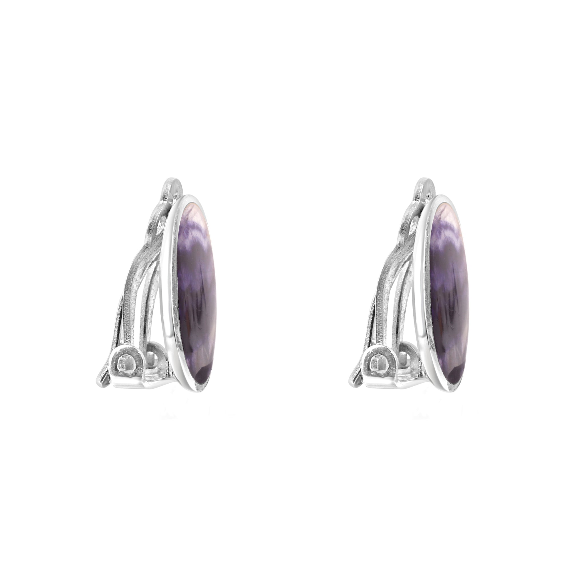 Silver Clip On Oval Blue John Earrings