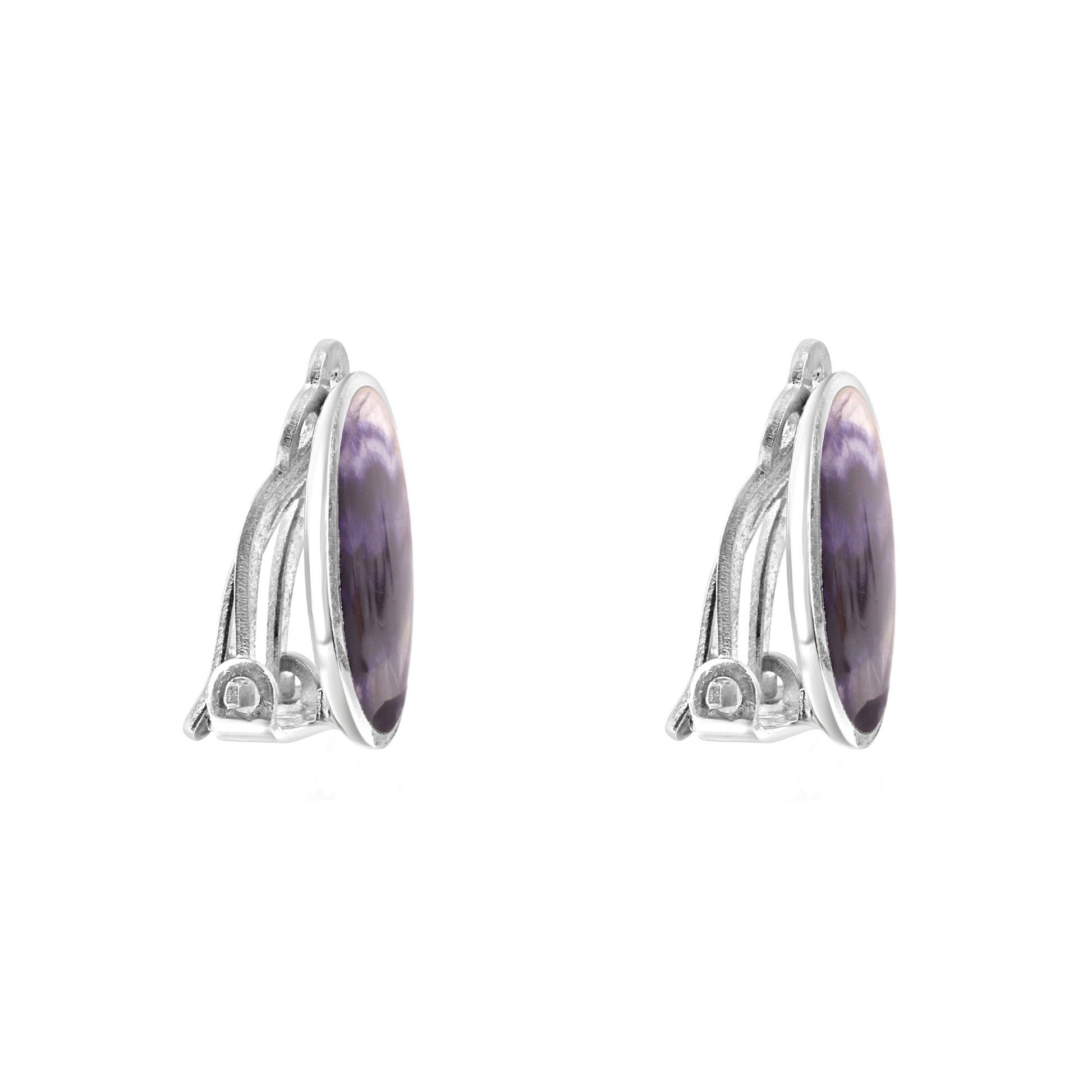 Silver Clip On Oval Blue John Earrings