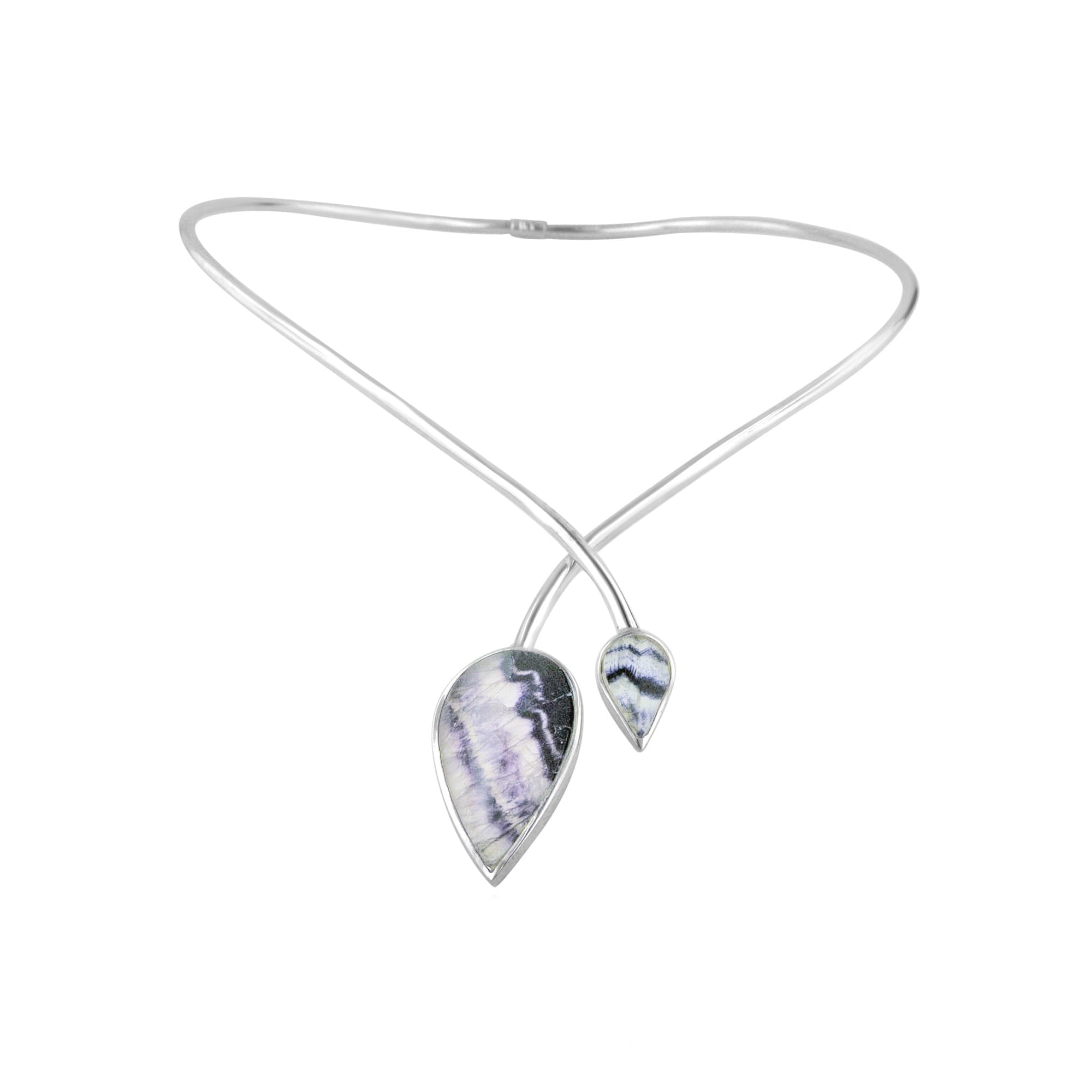 Silver Collar/ Necklet With Double Blue John Ends