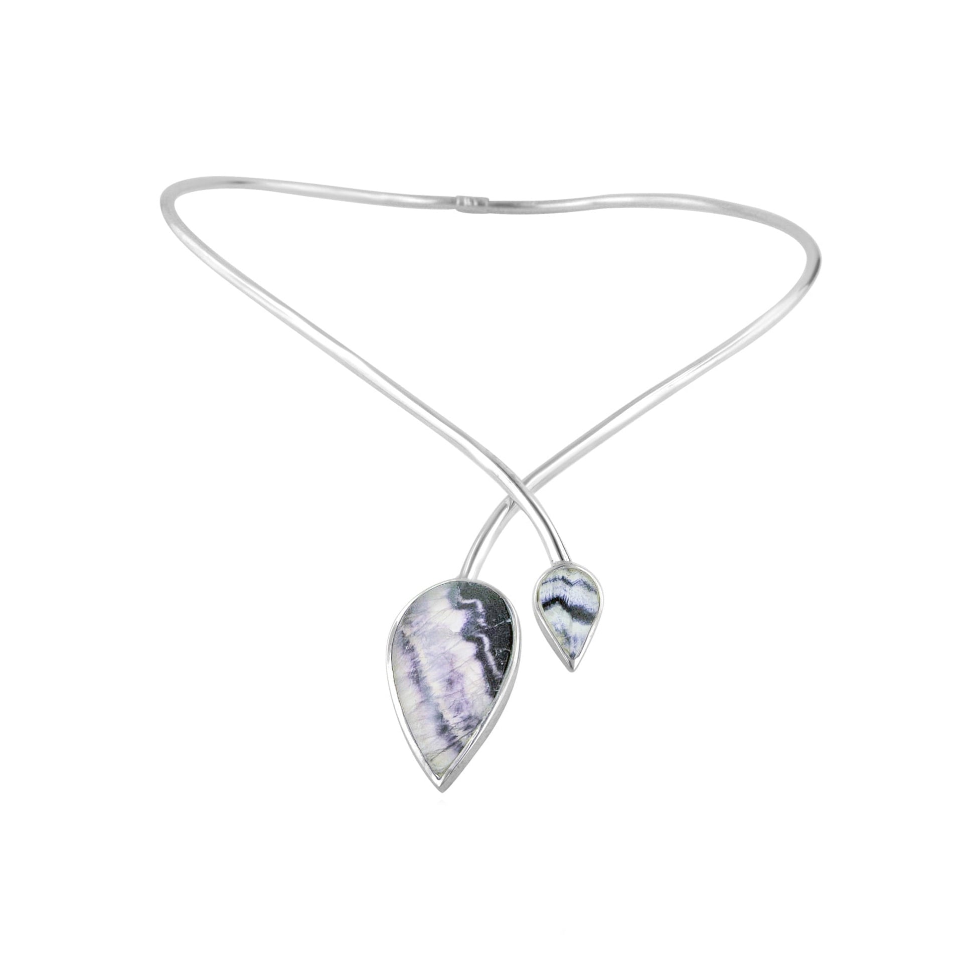 Silver Collar/ Necklet With Double Blue John Ends