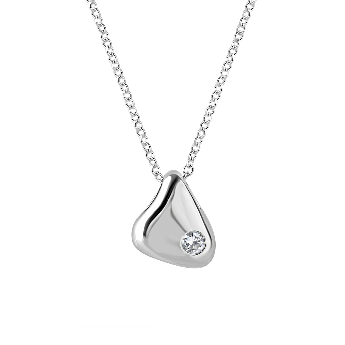 Silver Cubic Zirconia Pebble Pendant with Adjustable Trace Chain