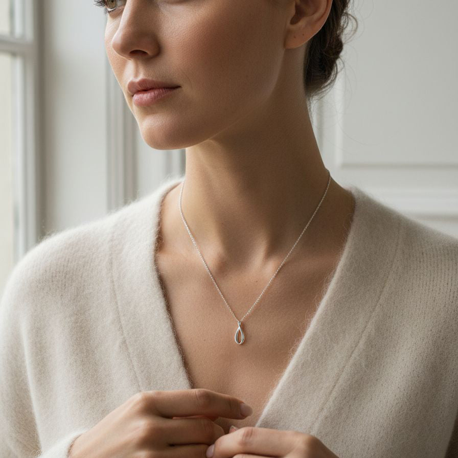 Silver Elongated Figure of Eight Pendant with 18" Chain