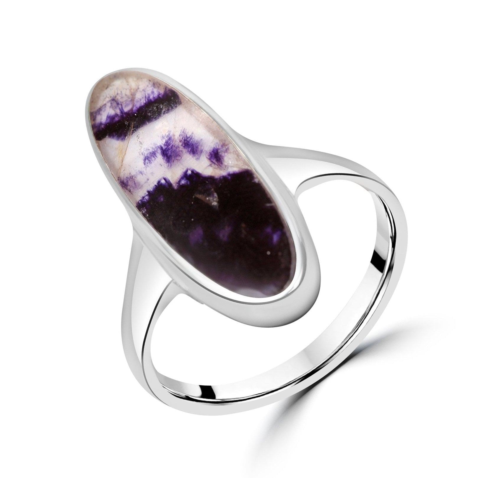 Silver Elongated Oval Blue John Ring